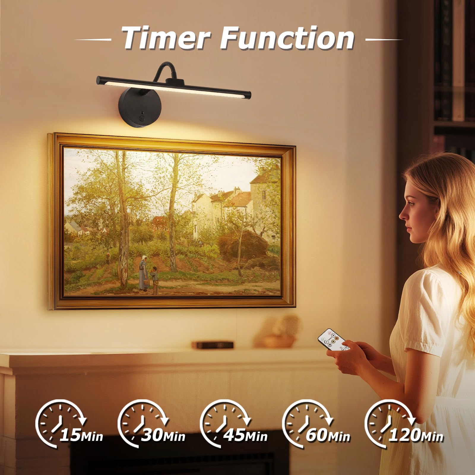 Picture Lights For Wall - Wireless Rechargeable Led Light With Remote  Adjustable Arm  Gold Battery Operated Display Lighting For discomfort-reducingtings  Bedroom  Gallery Wall D?Cor (Black  12.6 Inch - 1Pack)