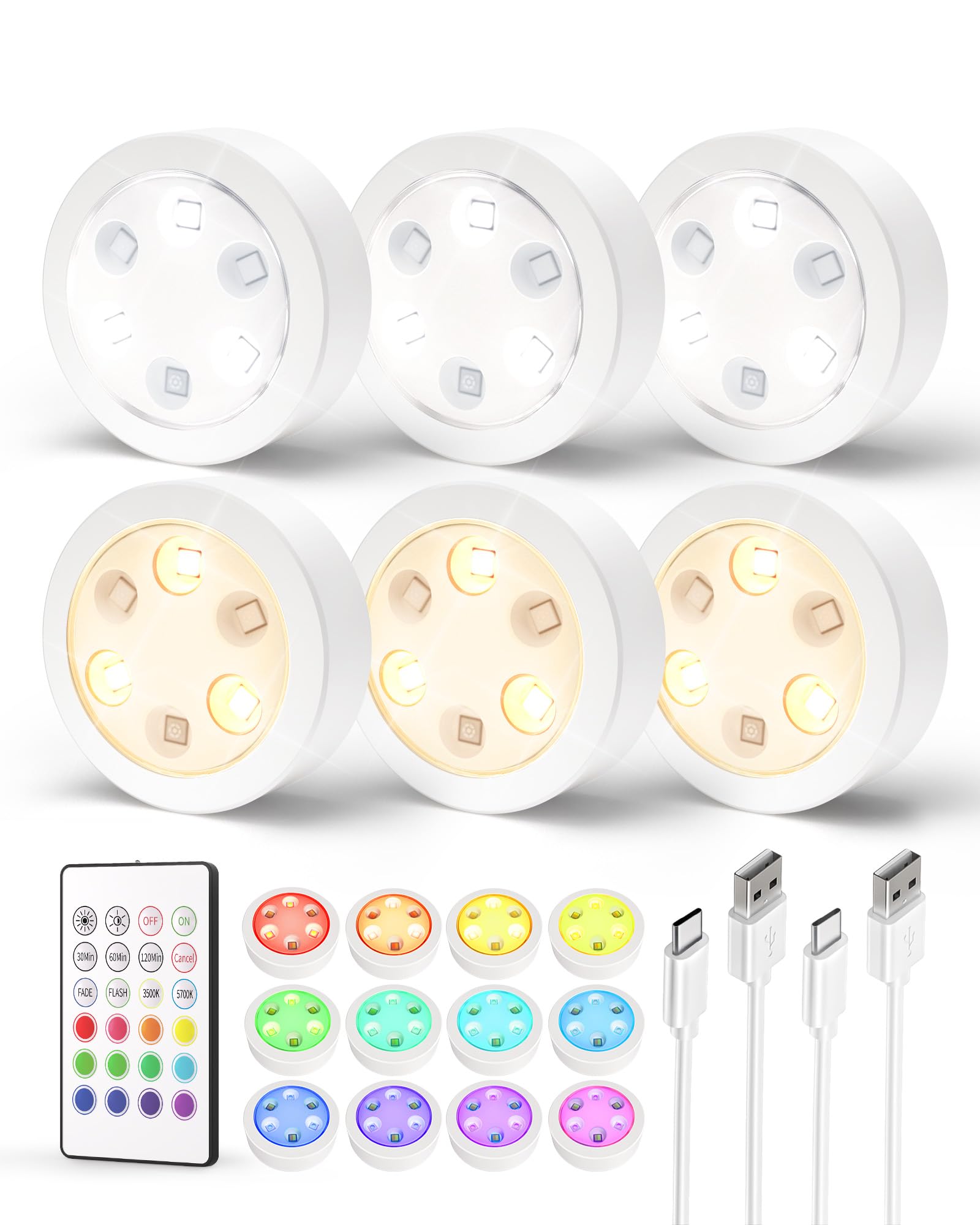 Ezvalo Puck Lights With Remote, 14 Colors Rgb, Led Under Cabinet Lighting (6 Pcs)
