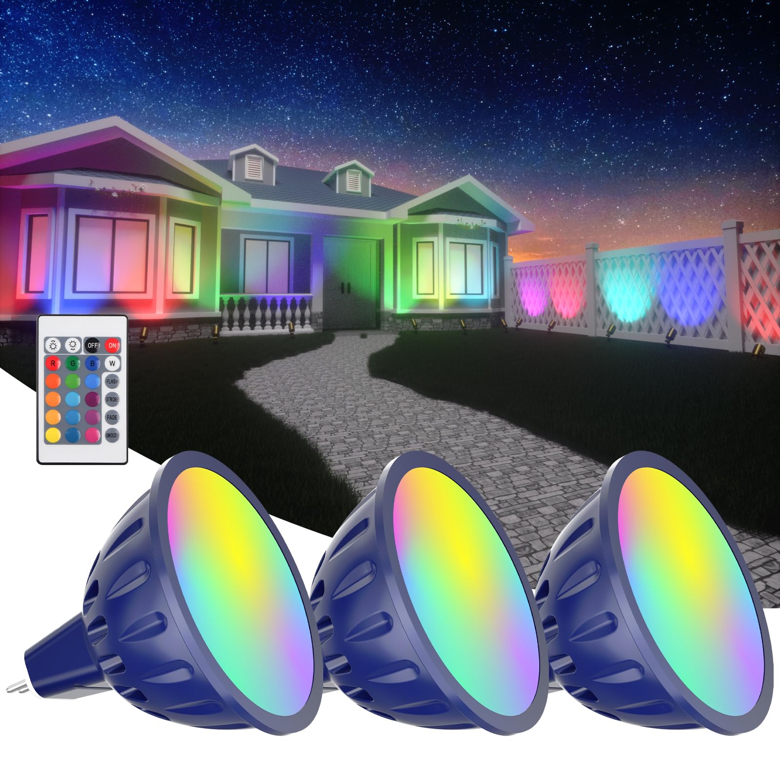 Cheopha Color Changing MR16 LED Bulb Die-Cast Aluminum, 15 RGB Colors + Warm White, 5W 12V RGB MR16 LED Color Changing Bulbs for