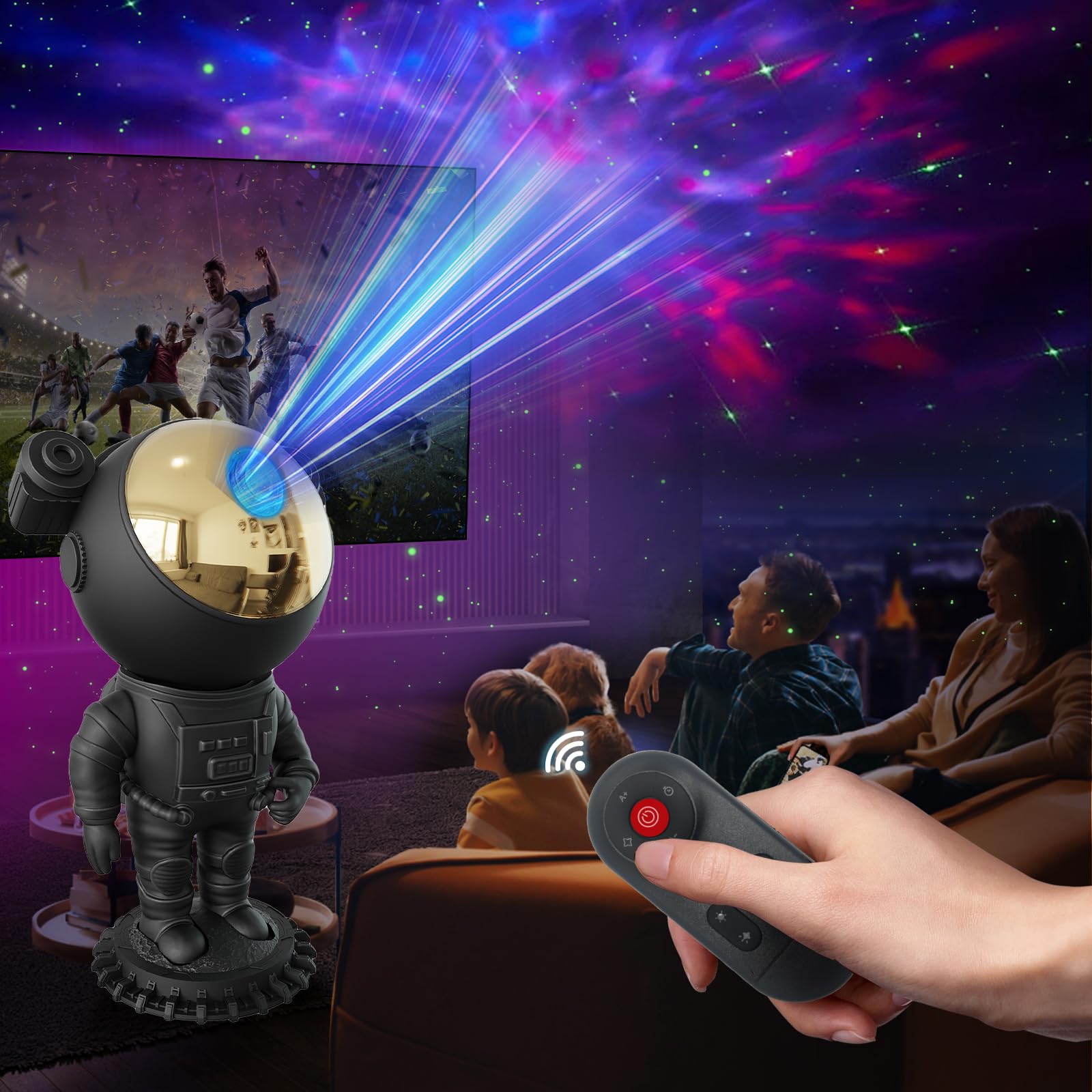 Aspiremit Astronaut Galaxy Light Projector - PVC, Black, with Timer & Remote Control, Star Light for Bedroom, Model As