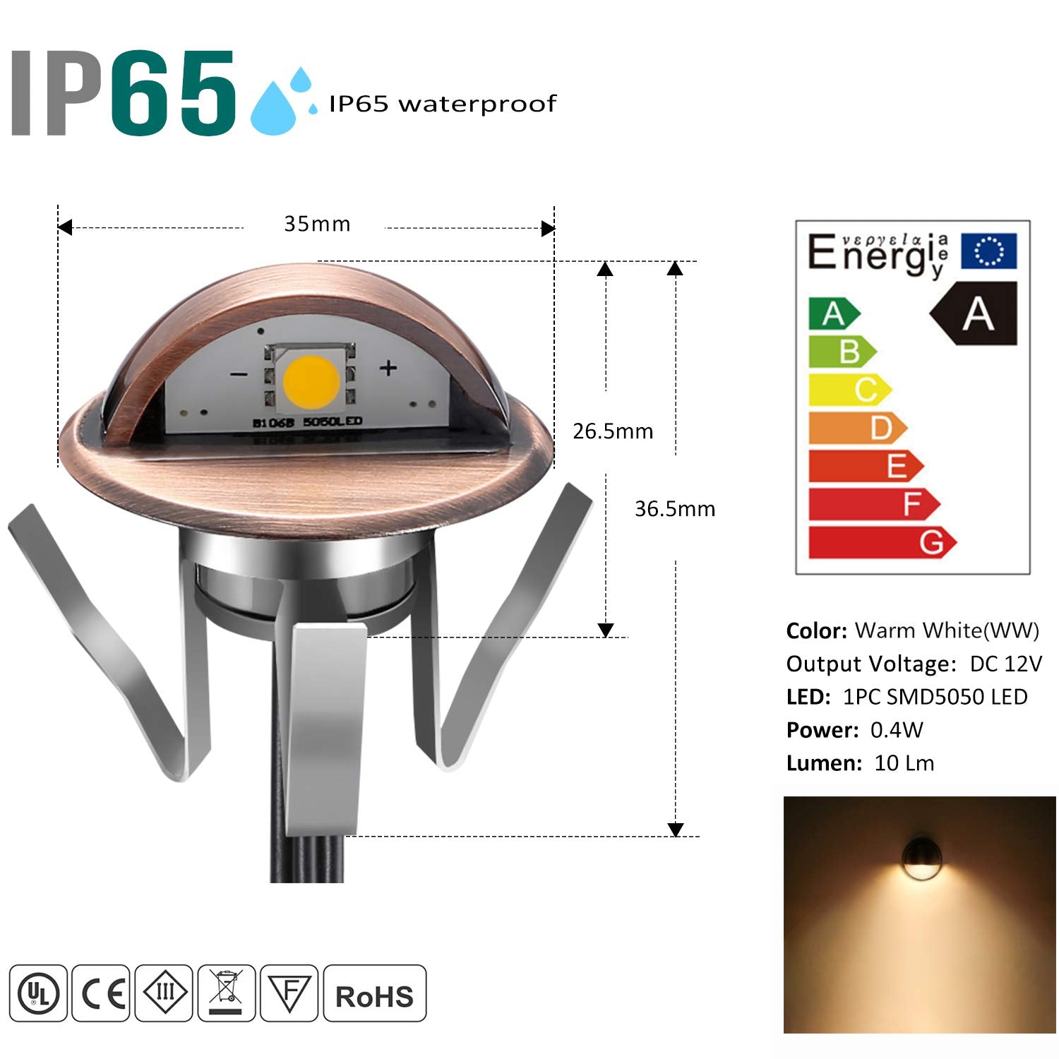 QACA LED Deck Stair Lighting Kit, 10pcs Bronze, Warm White, IP65, Indoor Outdoor Recessed Pathway Decor, Model 10*B106X-SET-WW
