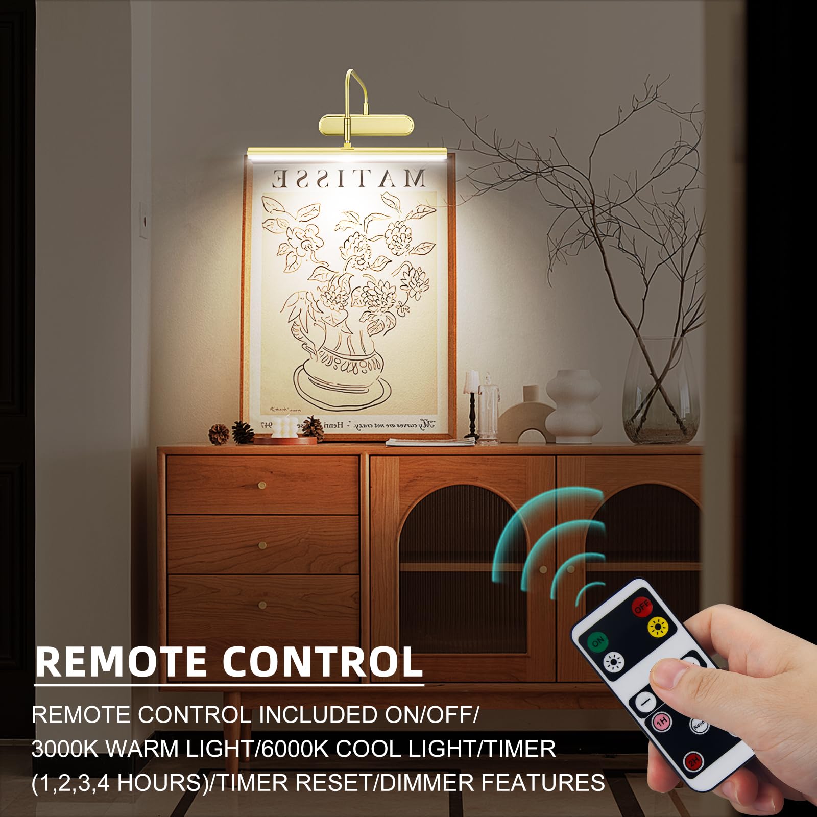 Raifoolly Picture Light,3Aa Battery Art Lights For Paintings,2Pk Wireless Wall Lighting,Remote Control Accent Light With Timer A