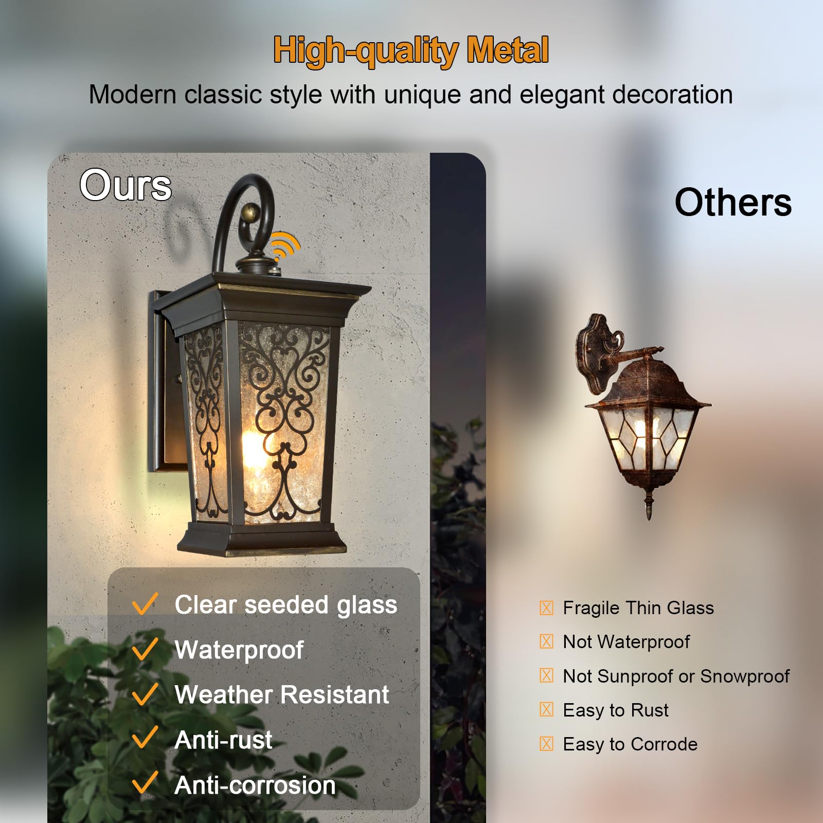 ALVIME Dusk to Dawn Outdoor Wall Light, 14" Antique Bronze Sconce, Aluminum, E26 Base, Photocell Sensor, Model HY90098AB