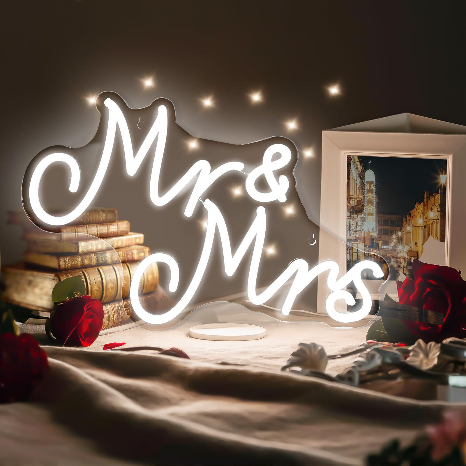 Mr and Mrs Neon Sign for Wedding, Dimmable USB Mr and Mrs Light Up Sign LED Neon Lights for Wall Bedroom Wedding Party Anniversary Valentines Day Girlfriend Engagement Bridal Shower Present