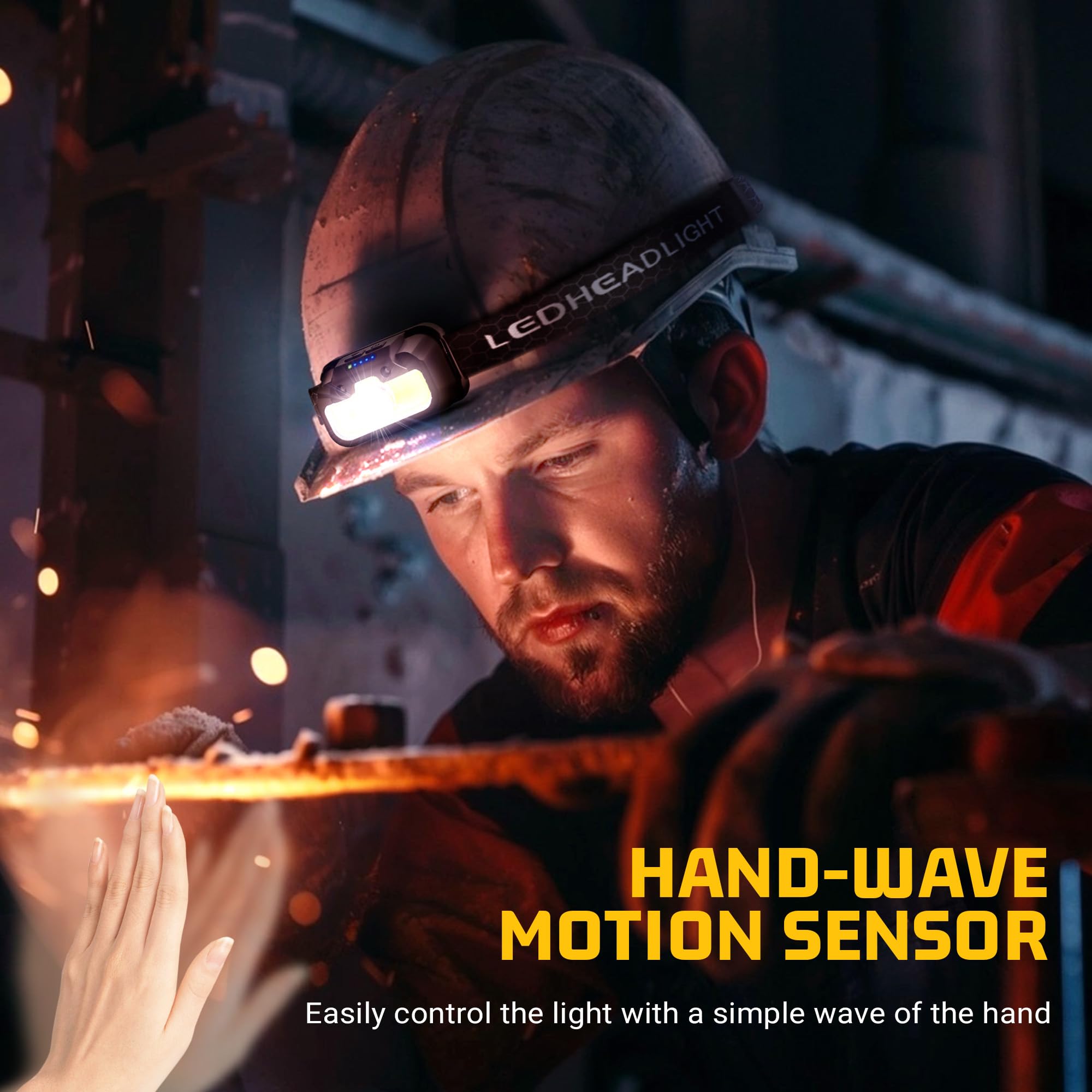 Hokoiln Rechargeable Headlamp, 1300 Lumen, 14 Modes, Waterproof, Motion Sensor, Cool Black, Model Yh-1313-Ck-Us, 1 Pack