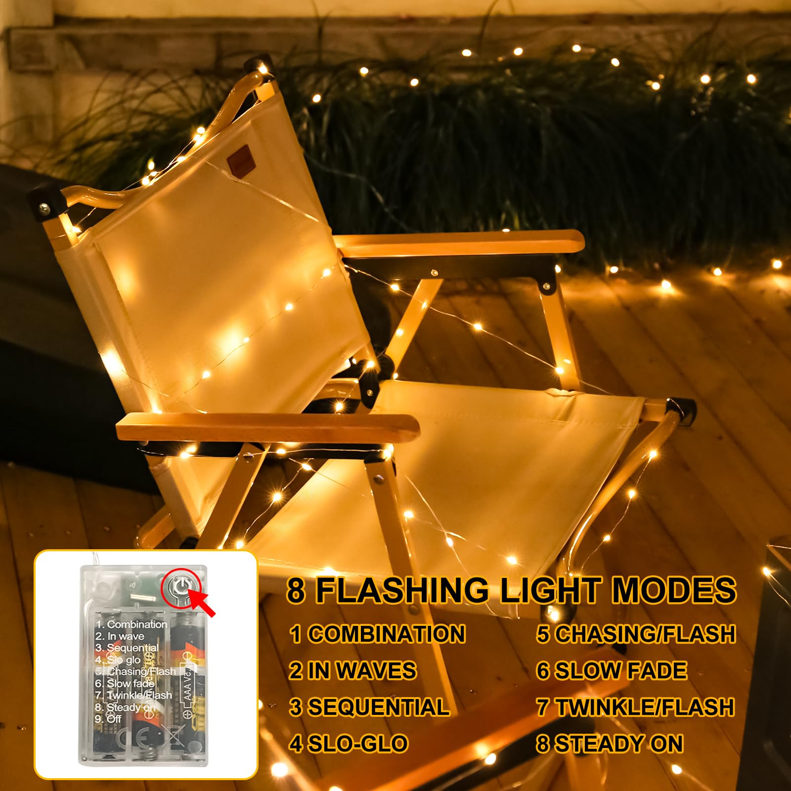 Sinamer Fairy Lights Battery Operated (Included), 8 Modes & Auto Timer, 4 Packs 5M 50Led Mini Twinkle Silver Wire Firefly Starry Lights,Waterproof Battery Operated Lights For Wedding,Party(Warm White)