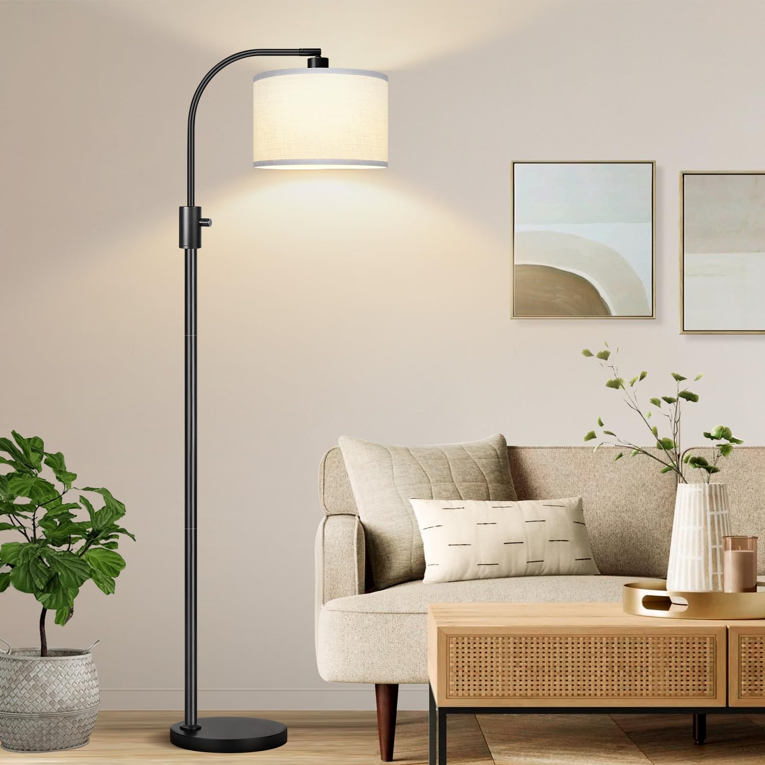 [Upgraded] Dimmable Floor Lamp, 1200 Lumens Led Edison Bulb Included, Arc Floor Lamps For Living Room Modern Standing Lamp With