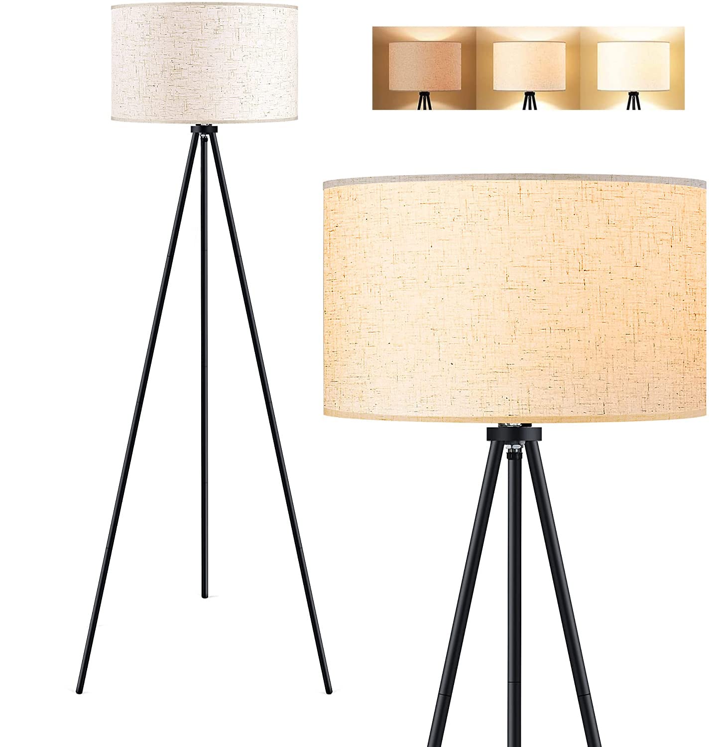 Boostarea Floor Lamp, Tripod Floor Lamp, 8W Led Bulb, Decorative Lamp Shade, Mid Century Standing Lamp For Living Room, Bedroom,