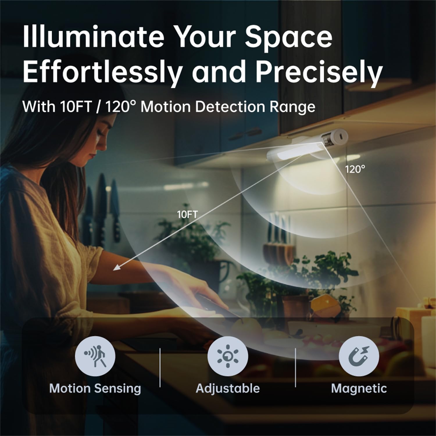 Lafaer Motion Sensor Under Cabinet Lights Adjustable Angle 3 Color Temperatures With Digital Display For Closet, Wardrobe, Kitchen, Stair - Silver