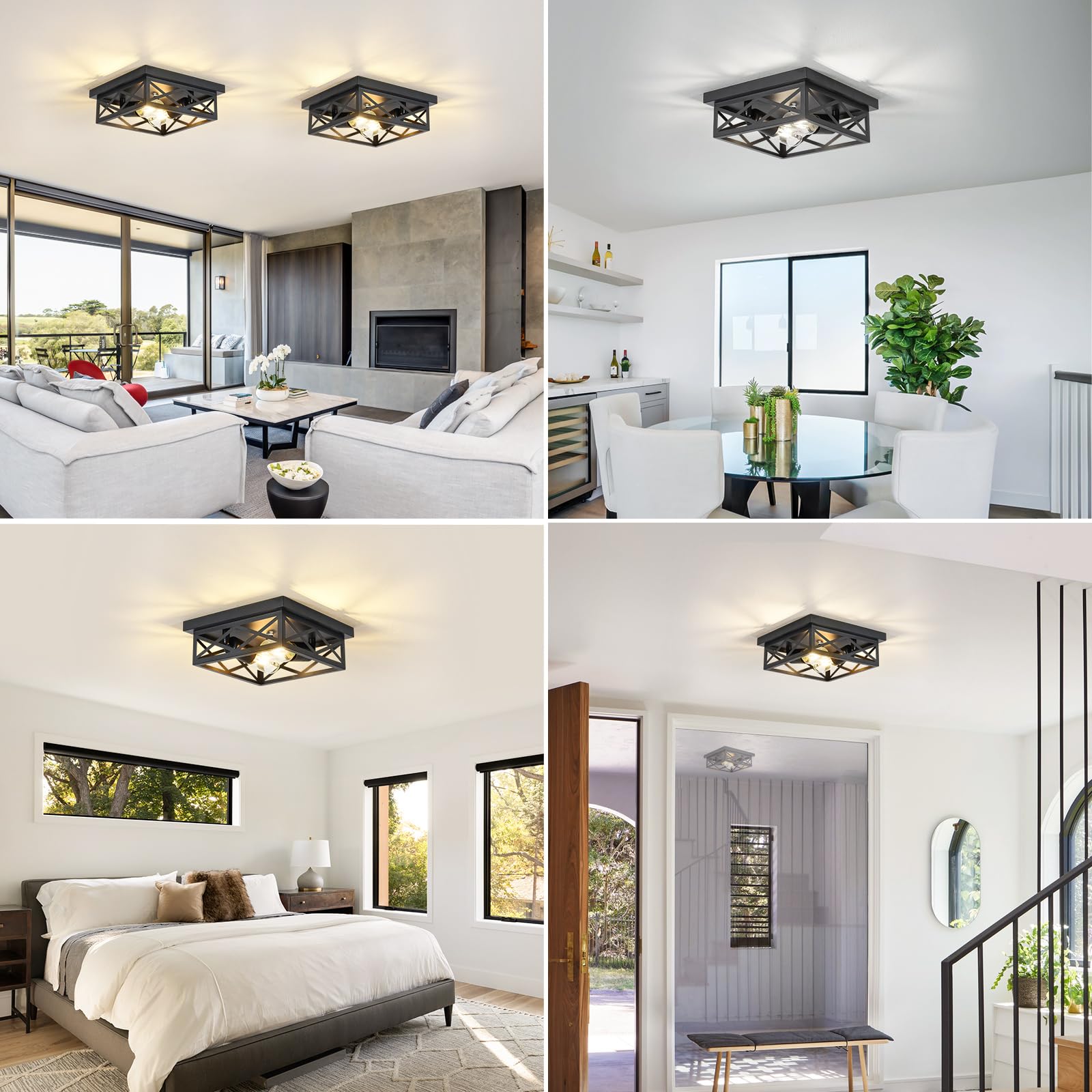 Lpinmeiju Black Flush Mount Ceiling Light 2 Pack, Cage Industrial Farmhouse Ceiling Light Fix-Tures Suitable For Kitchen Entrywa
