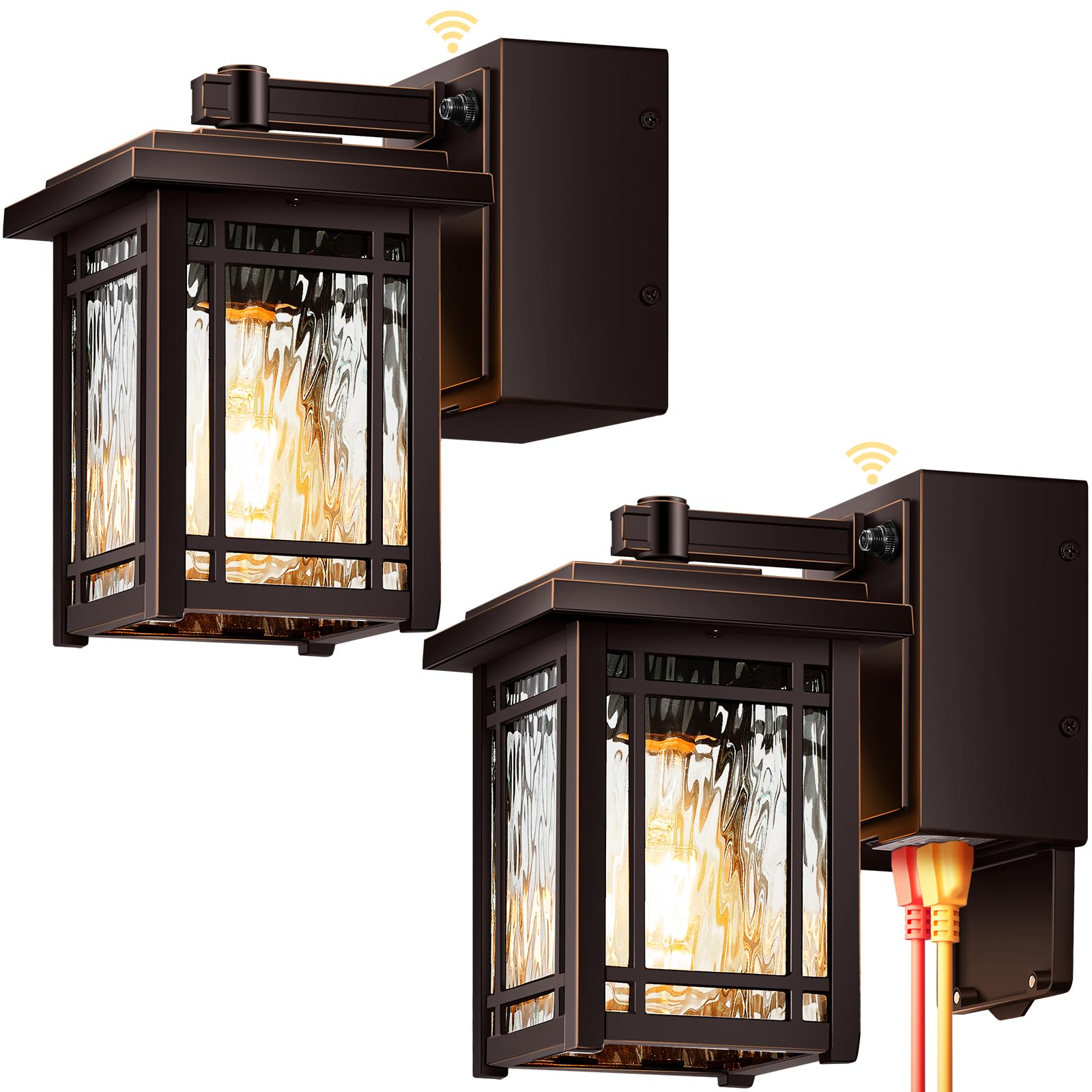 OPAXIS 2-Pack Front Porch Lights with GFCI Outlet  Oil Rubbed Bronze Dusk to Dawn Outdoor Wall Lantern  Anti-Rust Outdoor Garage Lights Wall Mount  Waterproof Modern Exterior Coach Light Fixtures