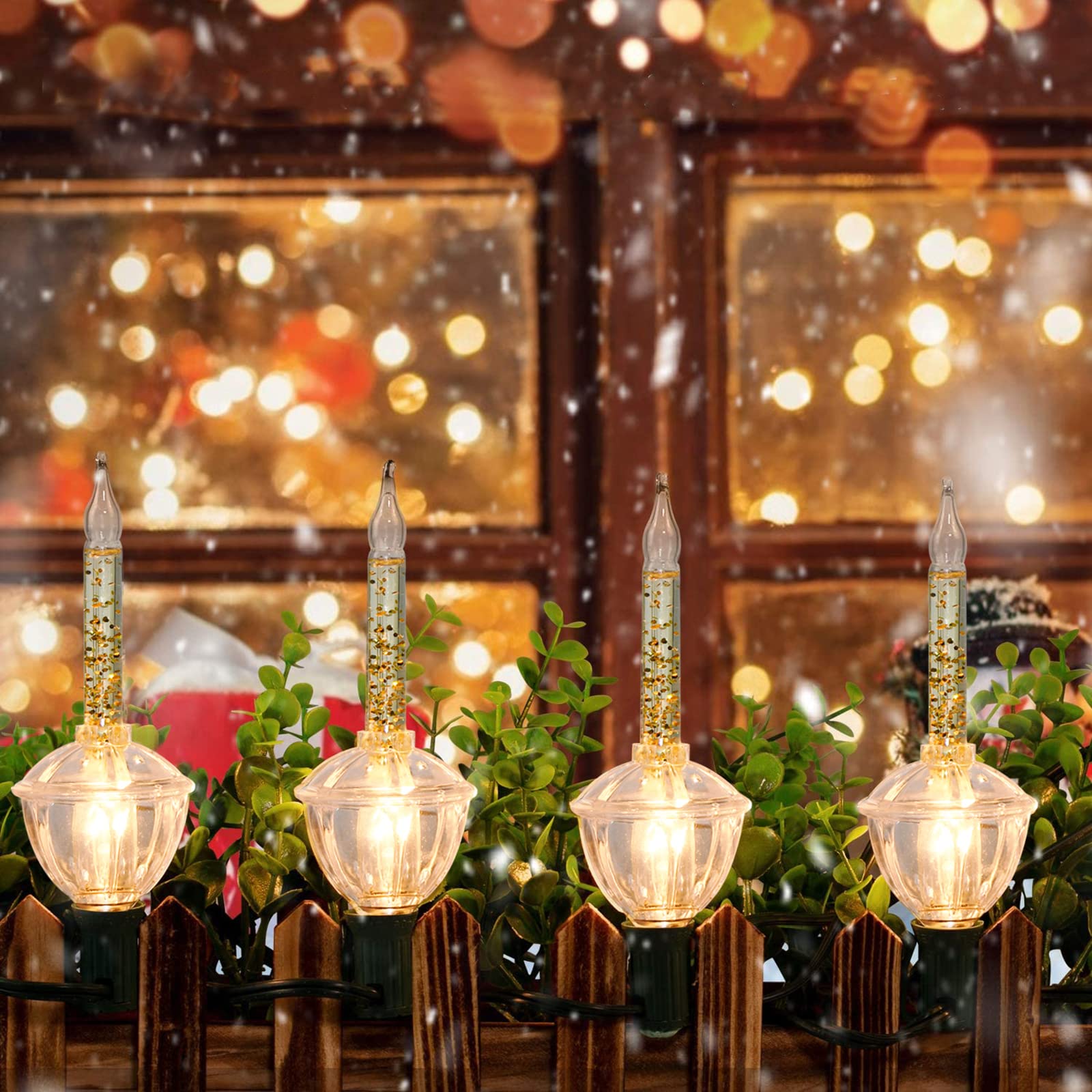 Bokoiuu Christmas Bubble Lights, 11ft Golden Vintage Lights, 2 Pack, UL Listed, C7/E12 Base, Green Wire, Copper