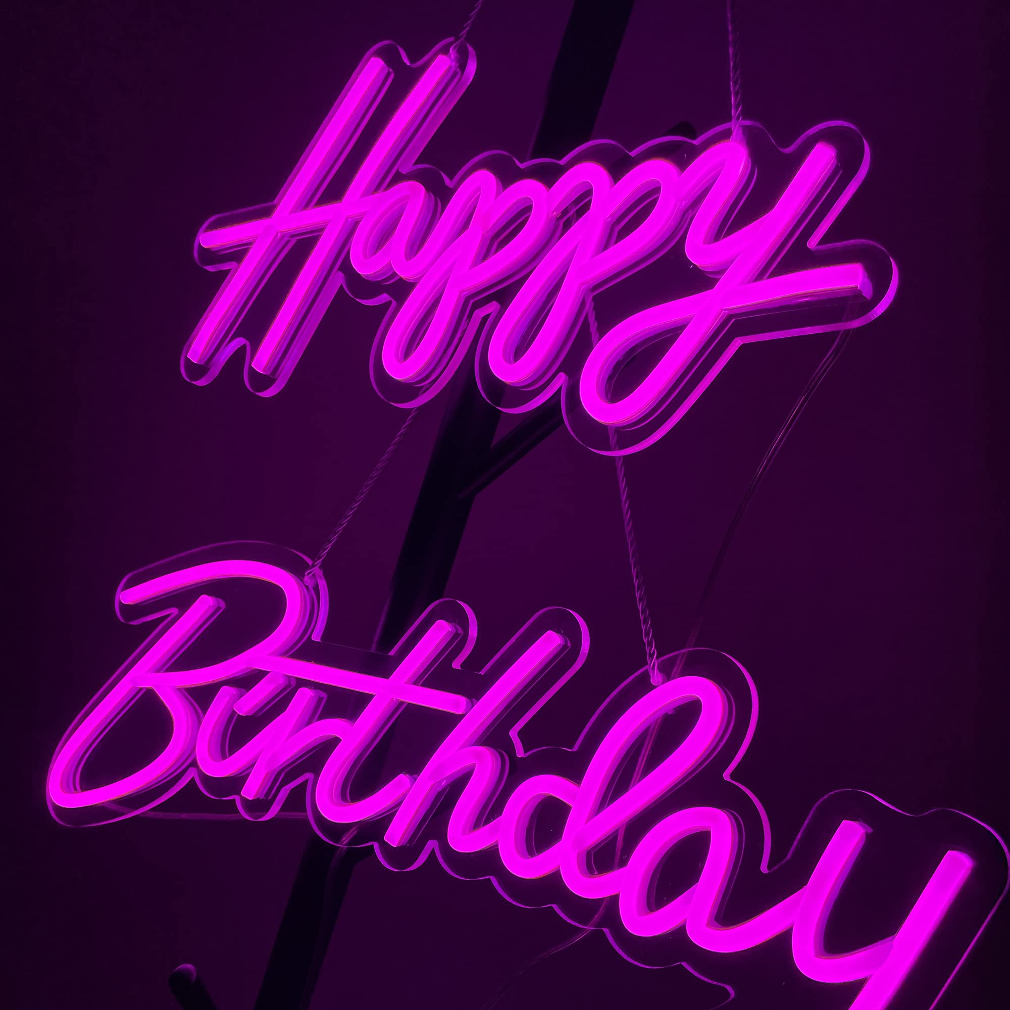 ASIUXIRS Neon Sign - 37x8" Happy Birthday Wall Art, Pink Acrylic for Bar, Club, Bedroom, Cafe, Wedding Party Decor