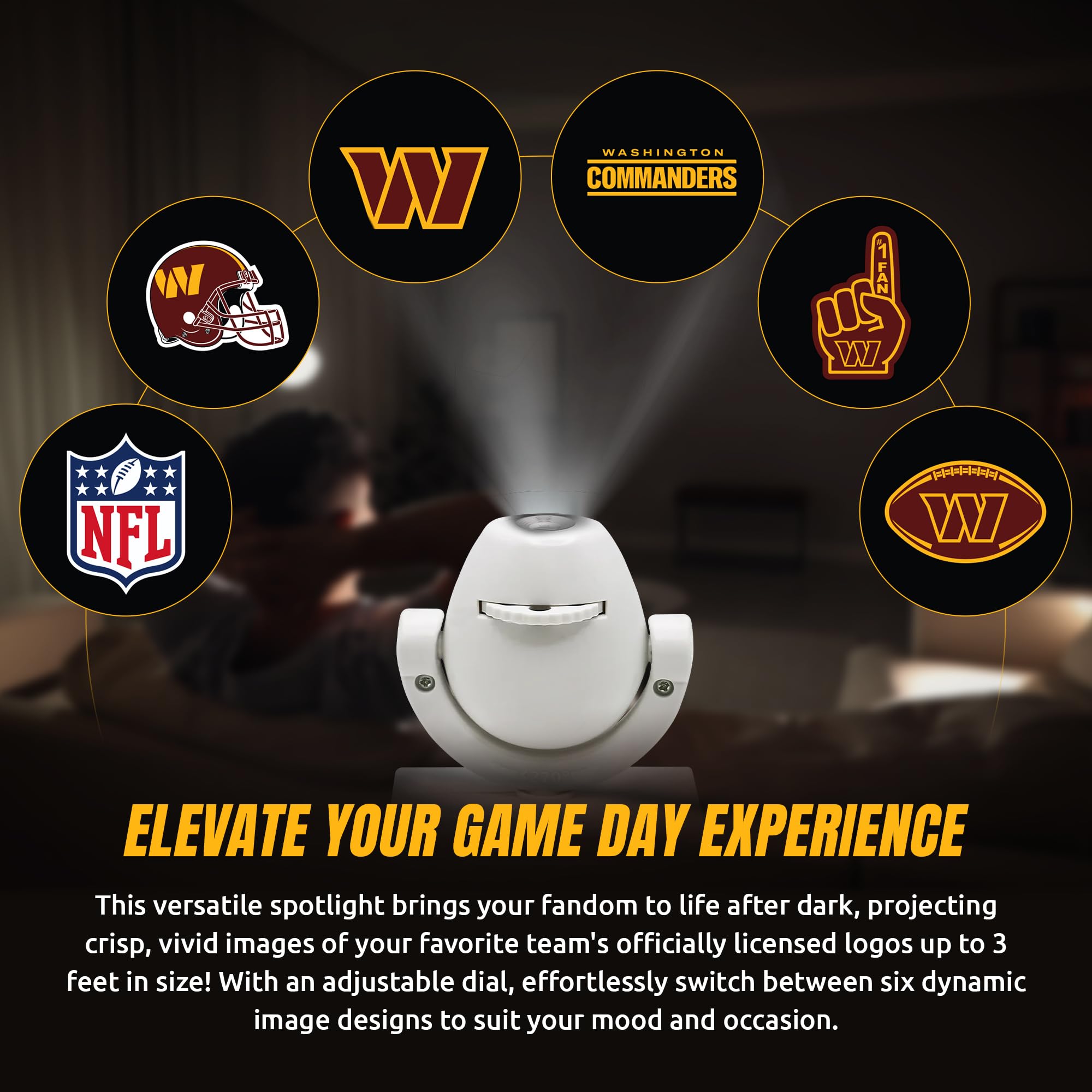 Sporticulture Nfl Carolina Panthers Adjustable Led Spotlight Projector - Portable & Rechargeable