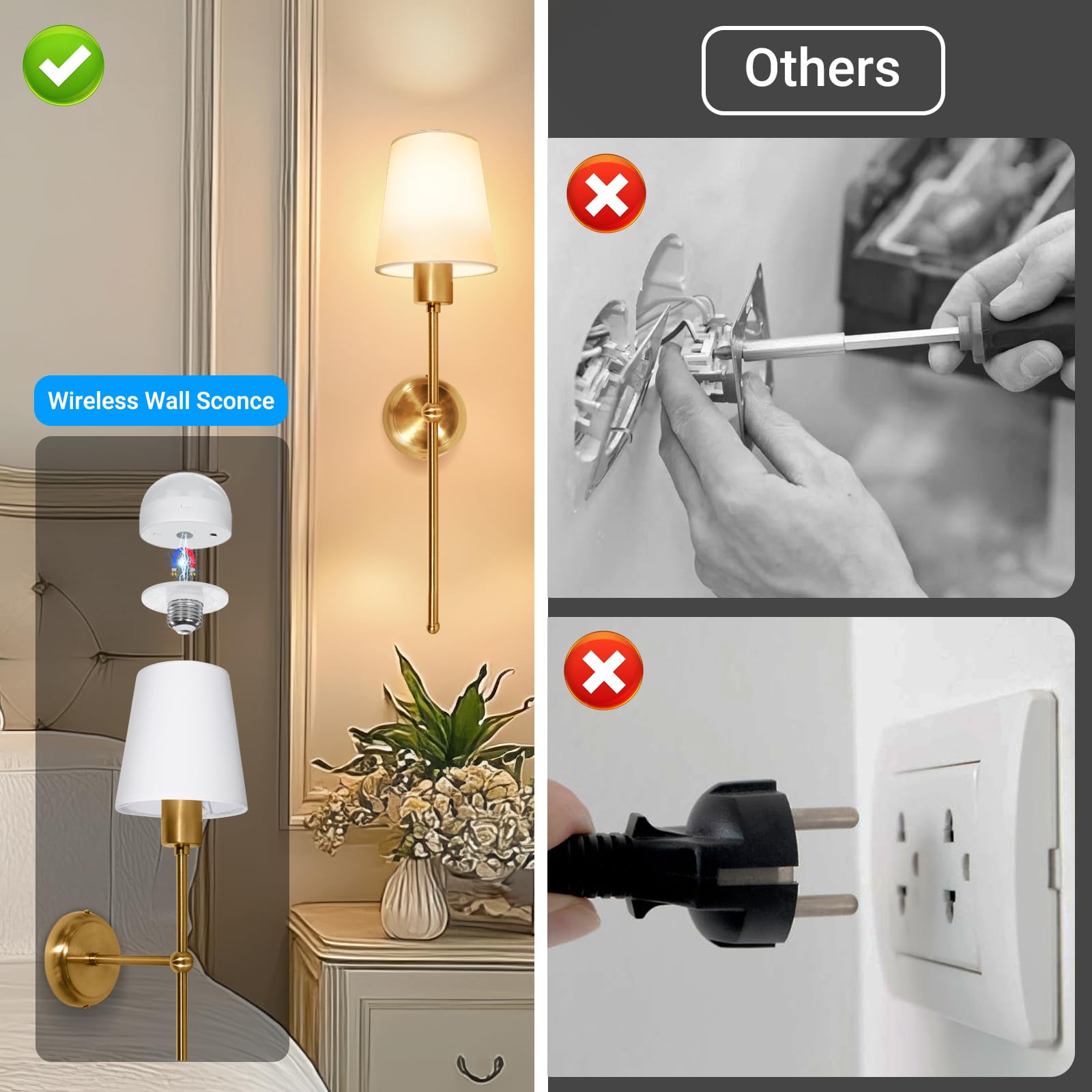 TaoFiaCo Battery Operated Wall Sconces Set of Two, Rechargeable Wireless Wall Sconces with Remote Control Dimmable, Gold Decor B