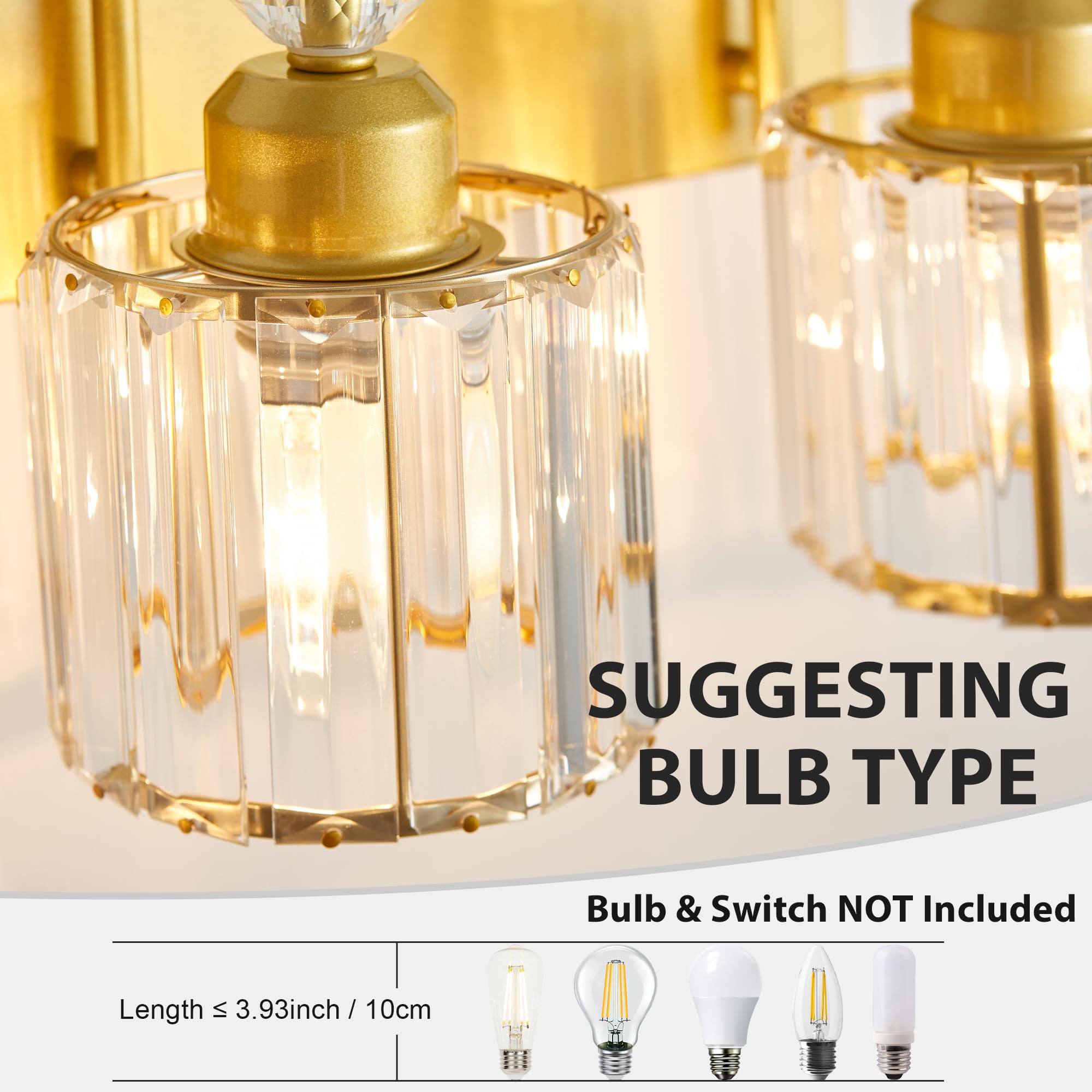 Diamondforge Bathroom Vanity Light Fixtures Over Mirror - Makeup Lighting Pure Gold - For Modern Wall  Bath  Desk  Farmhouse  Hallway - 4 Crystal Lights