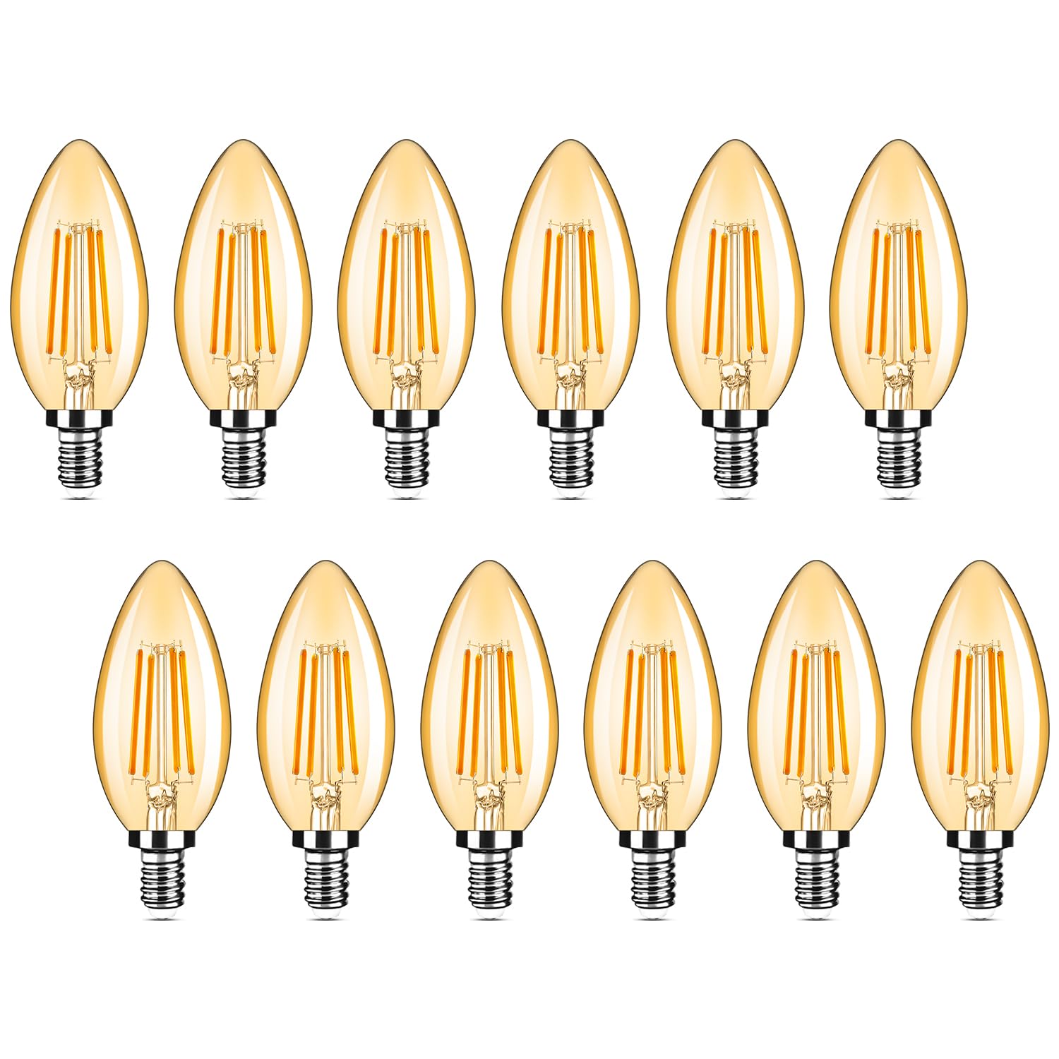 12-Pack Dimmable E12 Led Candelabra Bulbs 40Watt Equivalent, 2200K Amber Warm White, 380Lumens, 4W B11 Amber Chandelier Light Bu