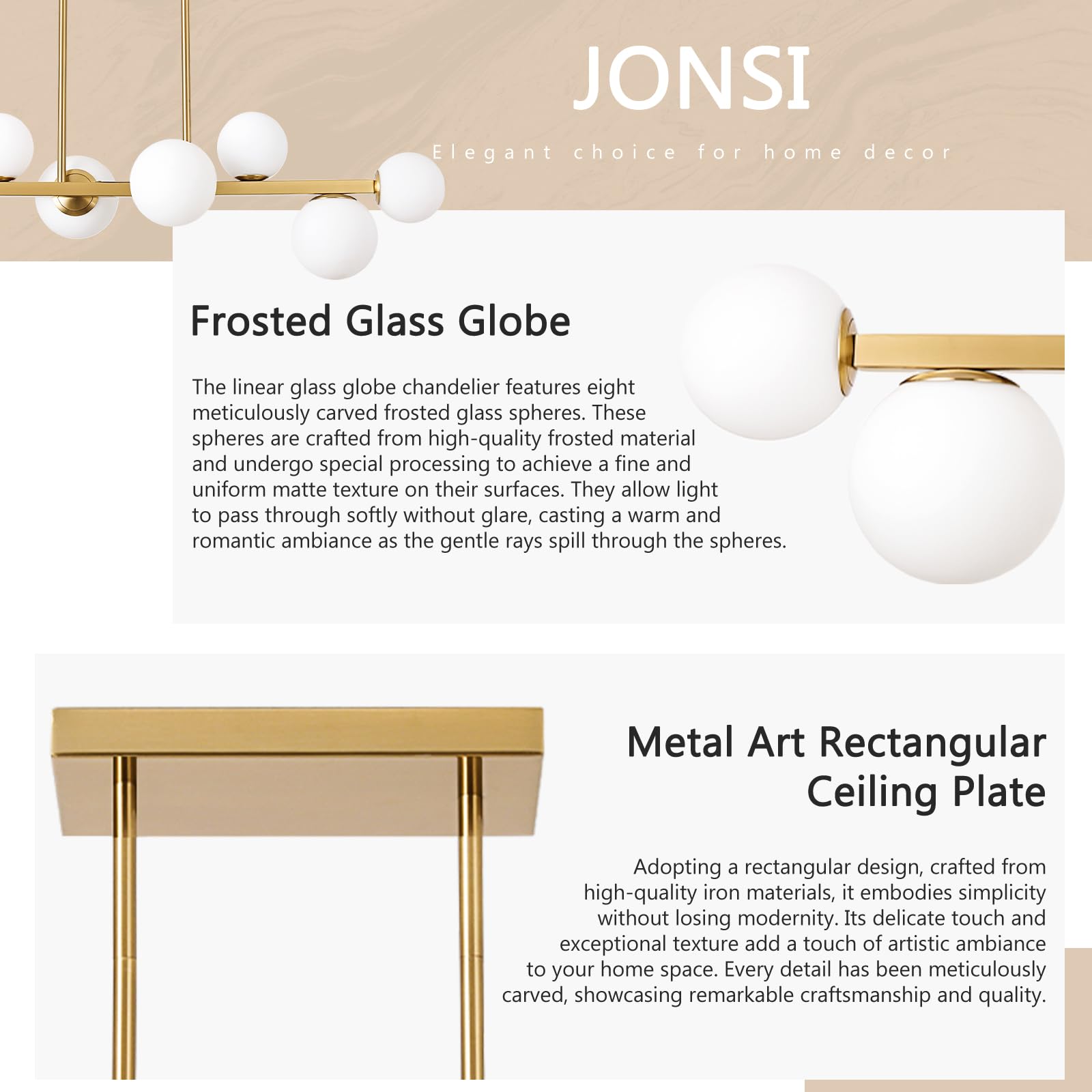 Jonsi Mid Century 8-Light Globe Glass Chandelier, Adjustable Ceiling Fixture, Gold