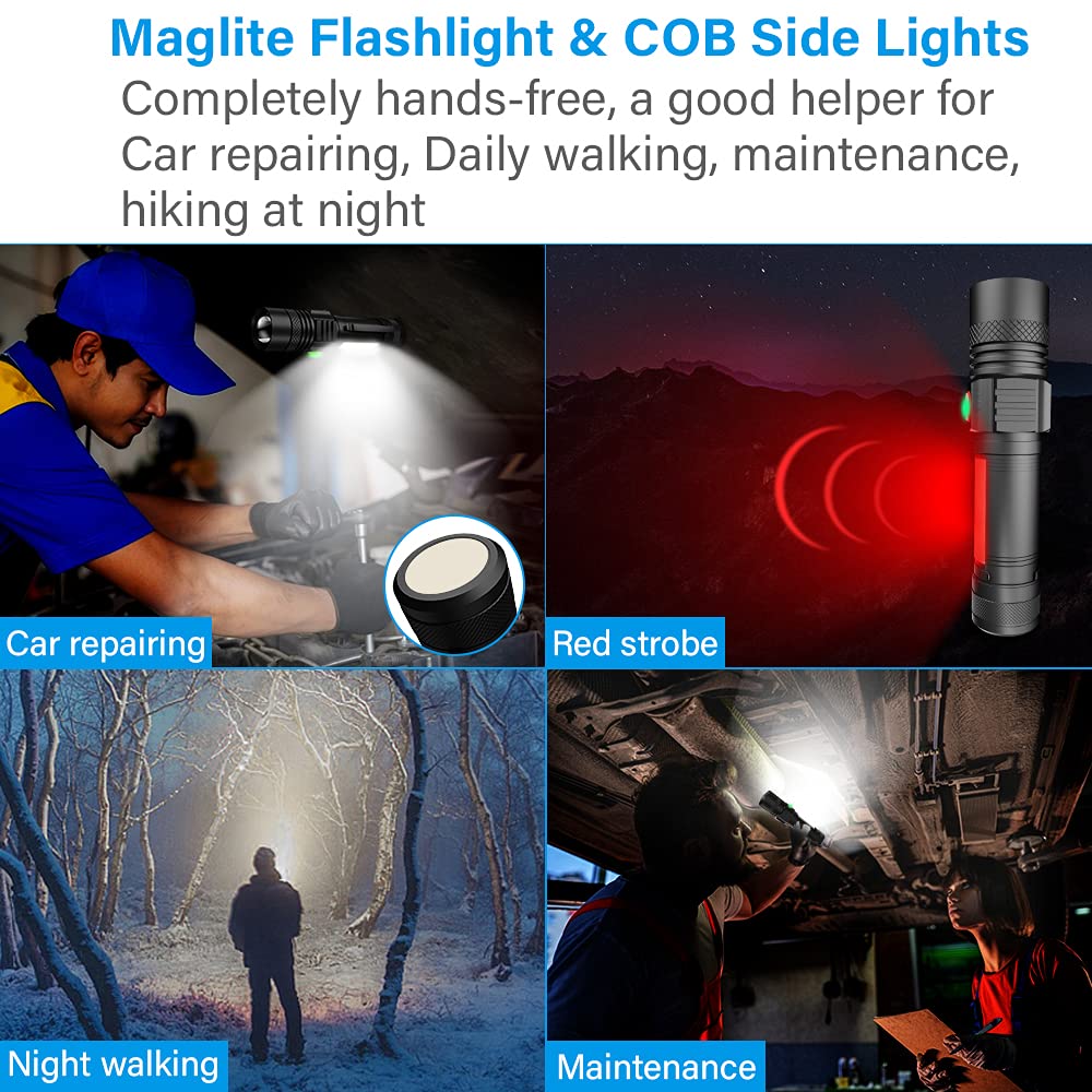 Vnina USB Rechargeable Flashlight, LED Tactical Light, Waterproof, 6 Modes, 4.96in, Red, Model VNA-US-USB-001C