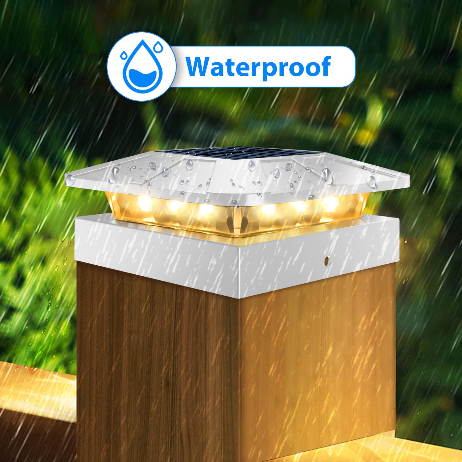 Peasur Solar Post Cap Lights - 4x4 Waterproof LED Outdoor Lights, 3 Lighting Modes, White, Model P4x4SOLAR