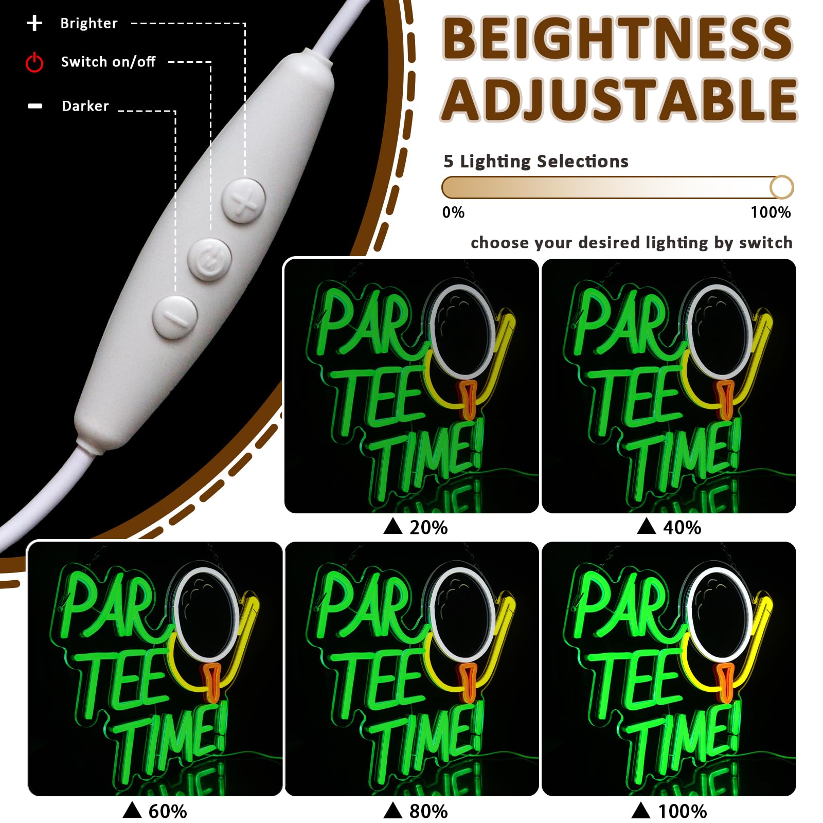 PMCVYH Neon Sign, Par Tee Time Golf LED Wall Decor, 16.14in x 12.8in, Multi-colored Acrylic