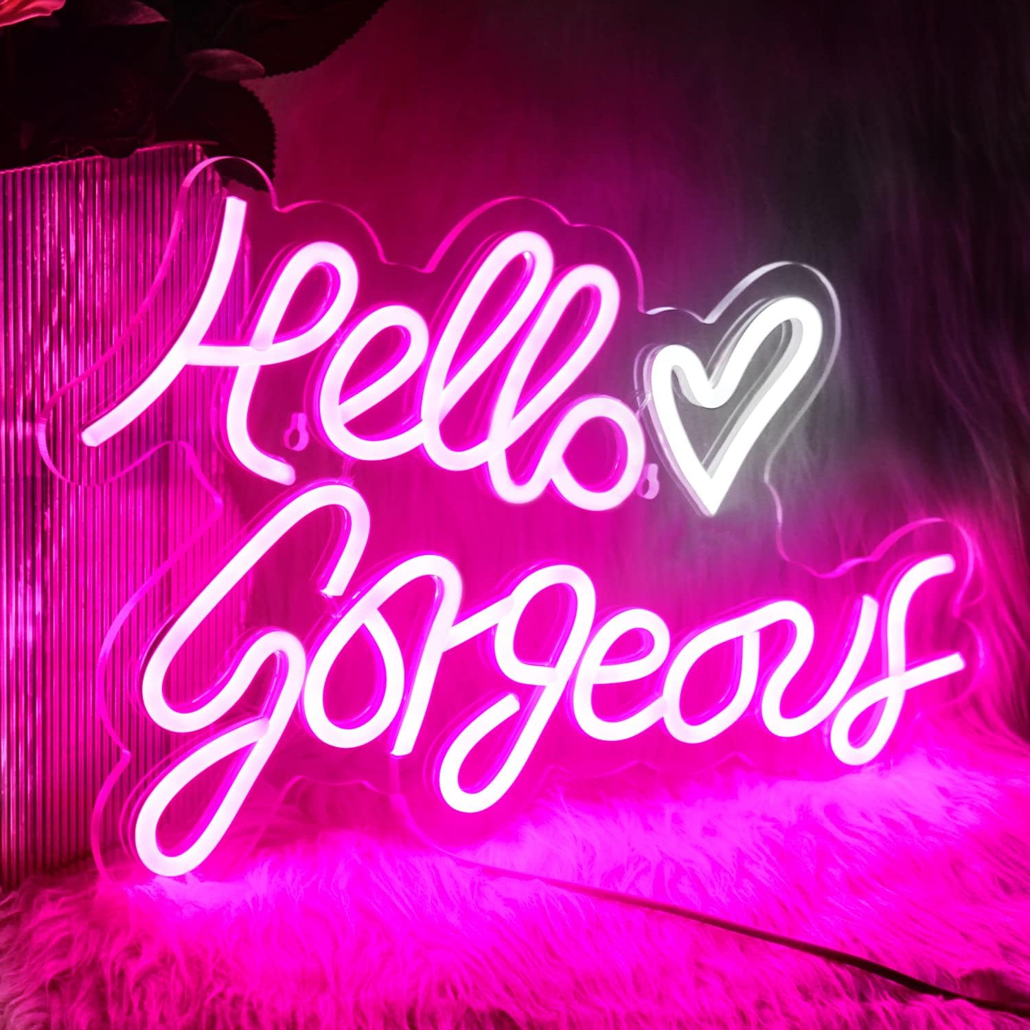 Ineonlife Pink Hello Gorgeous Neon Signs, Led Light Up Sign For Cute Girls Bedroom Room Wall Decor For Bachelorette Birthday Engagement Party Wedding Decoration With Switch (16.5&quot;X10&quot; / Usb Power) (Pink)