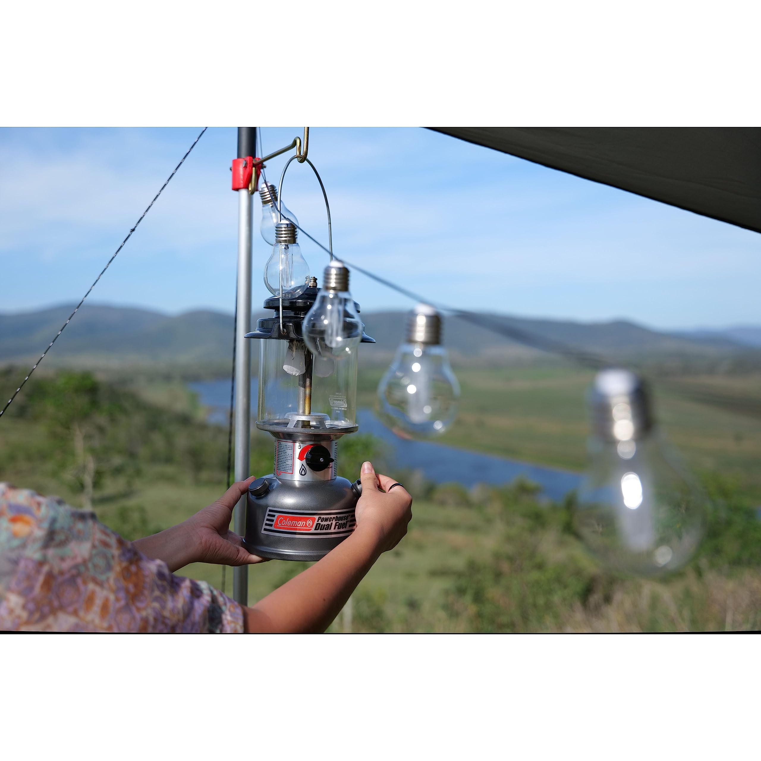 Coleman Powerhouse Dual Fuel Lantern Shines Up To 800 Lumens  2-Mantle Lantern Uses Coleman Liquid Fuel Or Gasoline With Adjustable Brightness  Carry Handle  Mantles  & Funnel Included