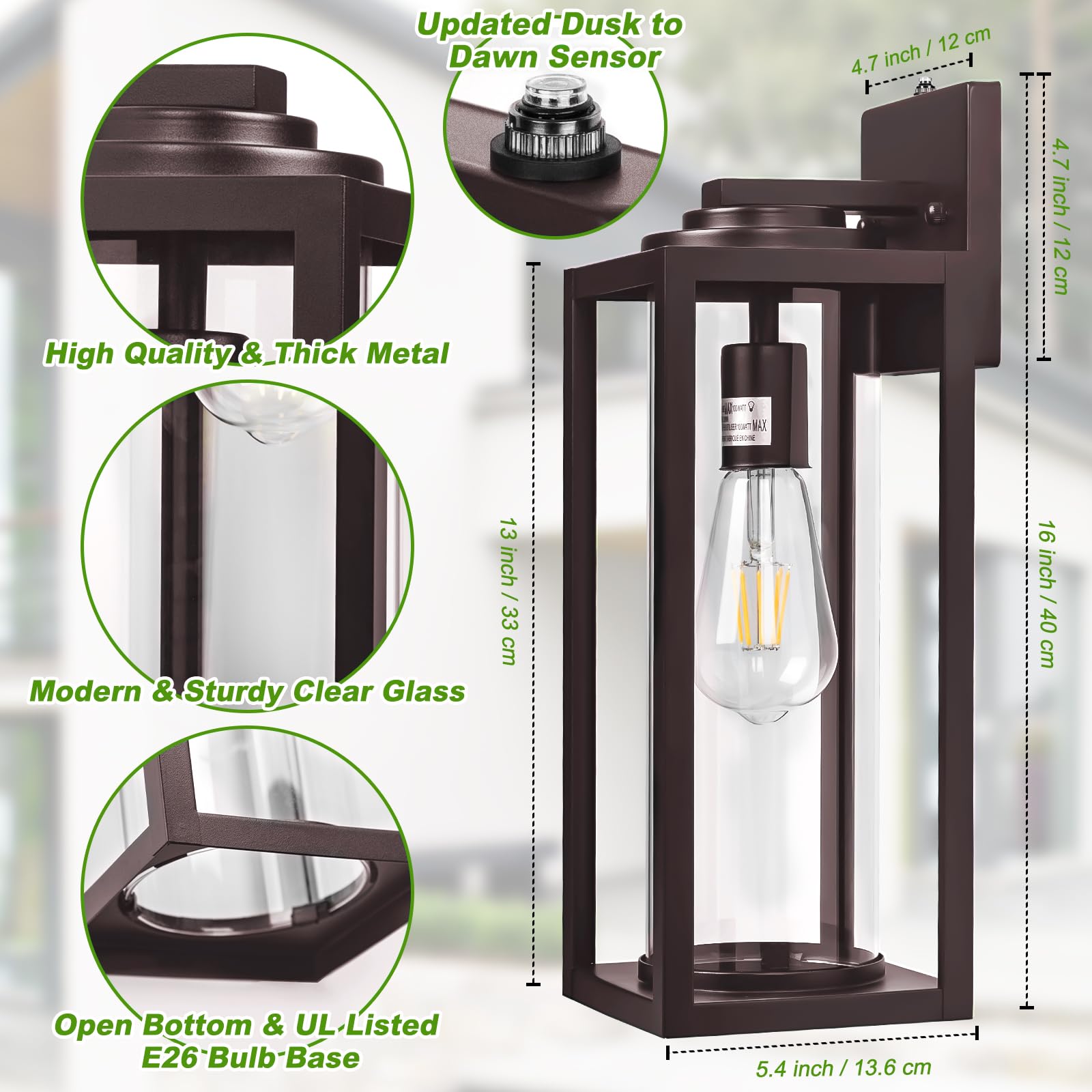 Oil Rubbed Bronze Dusk To Dawn Outdoor Wall Light Fixtures - 2 Packs Exterior Waterproof Outdoor Lighting, Farmhouse Porch Sconc