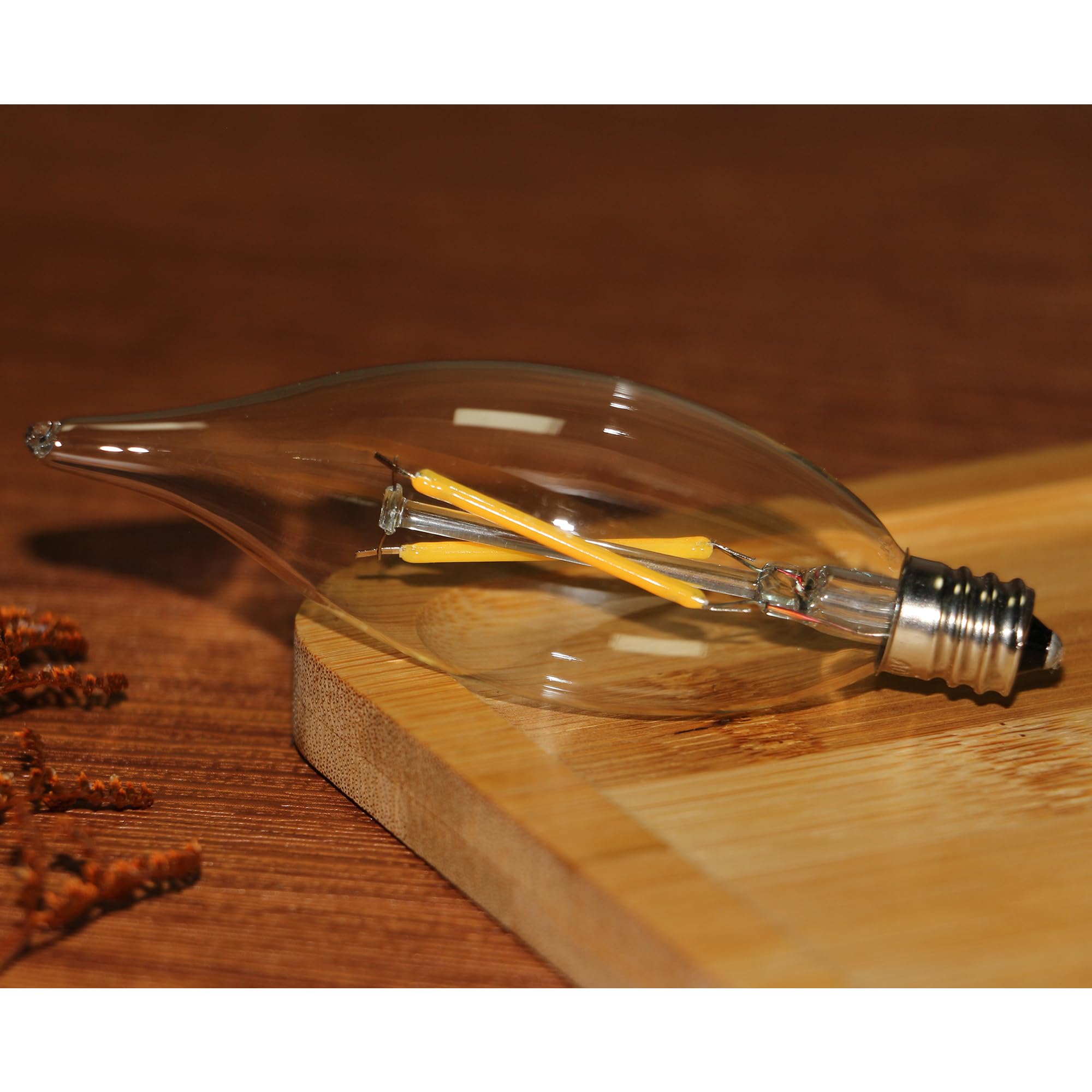 Fannis Pack Of 12 Flame Tip C32 B10 Ca10 Filament Led Bulb, 2W Equals 10W 15W 20W, Soft Warm White Light, E12 Candelabra Base Ed