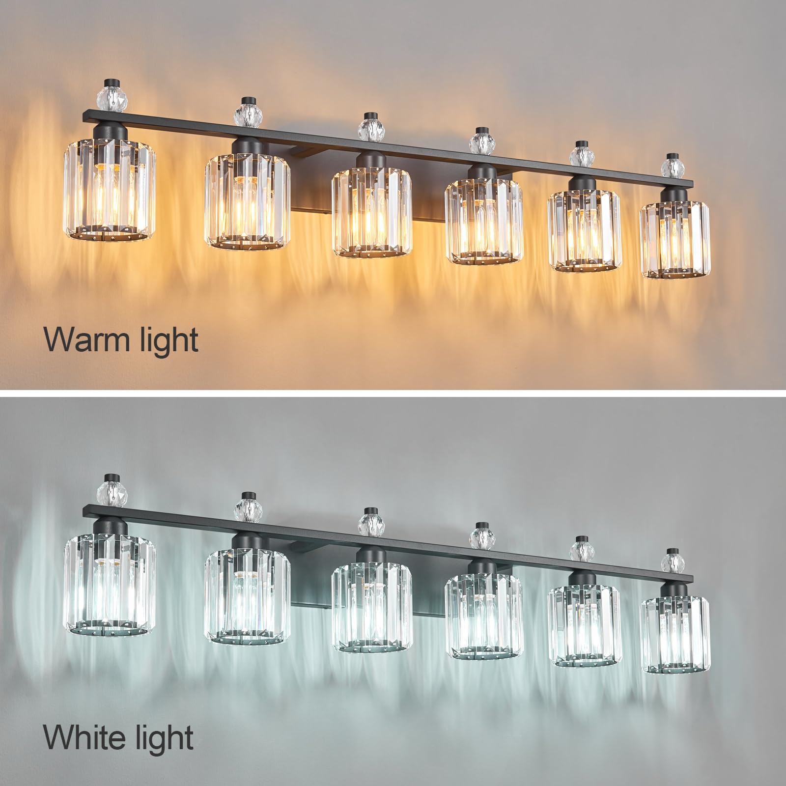 FDPBY 6-Light Bathroom Vanity Lights Modern Crystal Fixtures Over Mirror Sand Black Metal 291