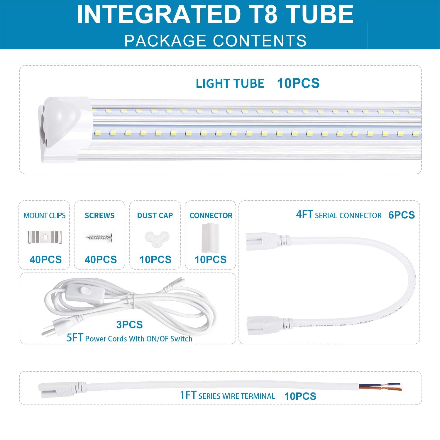 Ligheart 8Ft Linkable Led Shop Light - 100W 12000Lm, 6000K Cold Light, T8 Integrated Led Tube Fixture, V-Shaped, High Output For