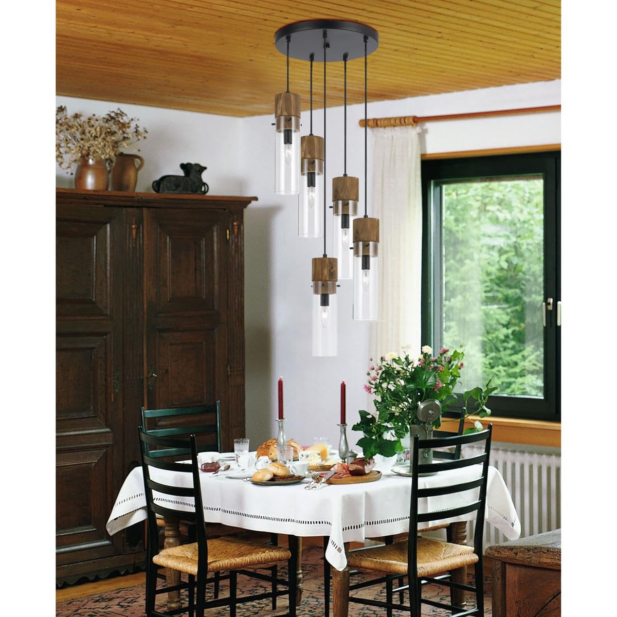 Cal Lighting Fx-3583-5 Restoration Five Light Pendant From Spheroid Collection In Bronze/Dark Finish, 15.00 Inches