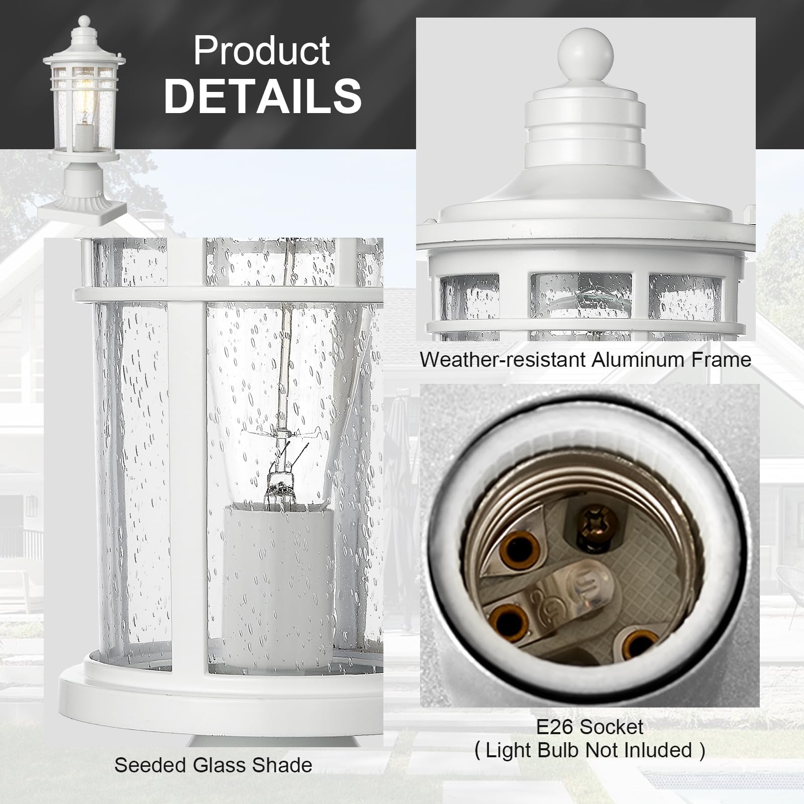 Darkaway Outdoor Post Light, Waterproof Aluminum, Medium Size, White, Model 6X20P WH, 1 Pack