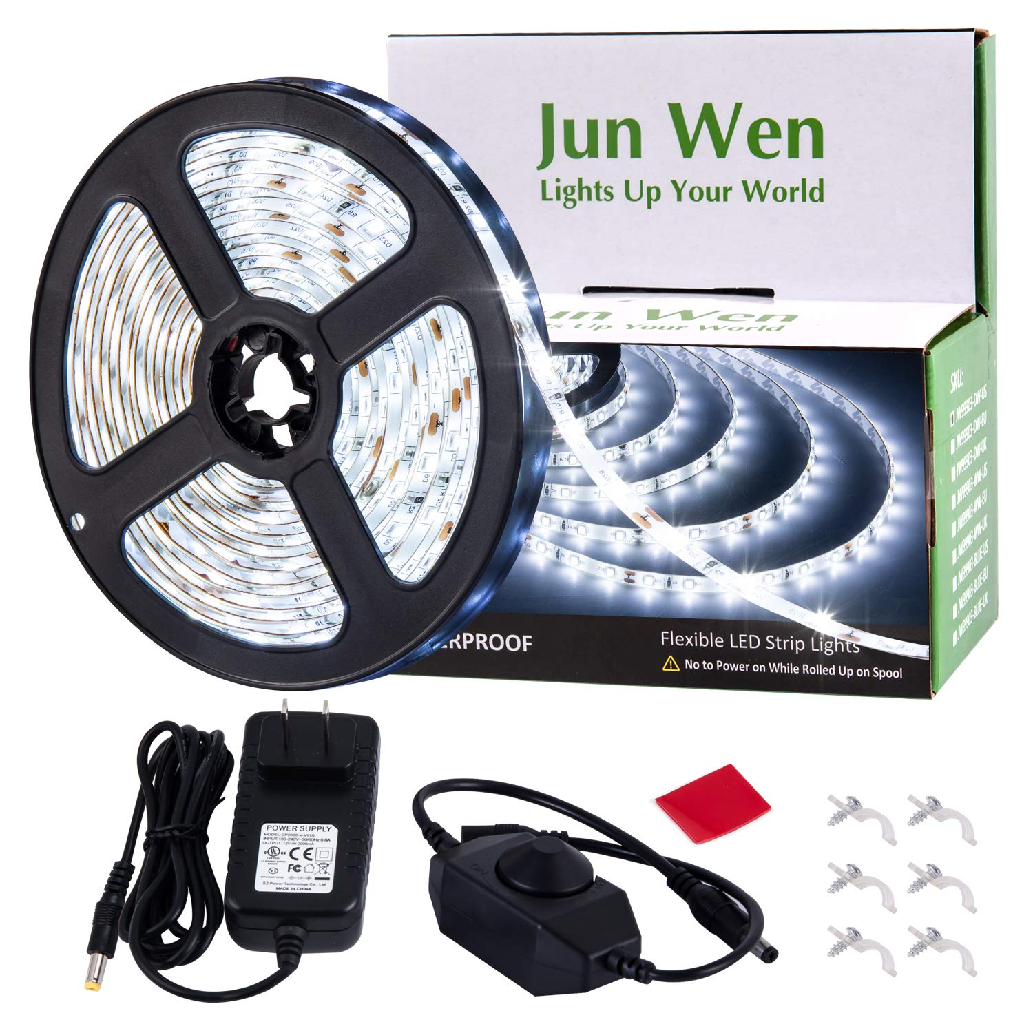 JUNWEN 16.4ft White Led Band Lights  12V Outdoor Led Band Lights Waterproof Flexible Led Light Band Indoor Plug in Cuttable SMD2835 Dimmable Led Band Light for Bedroom Cabinet Kitchen TV Hallway