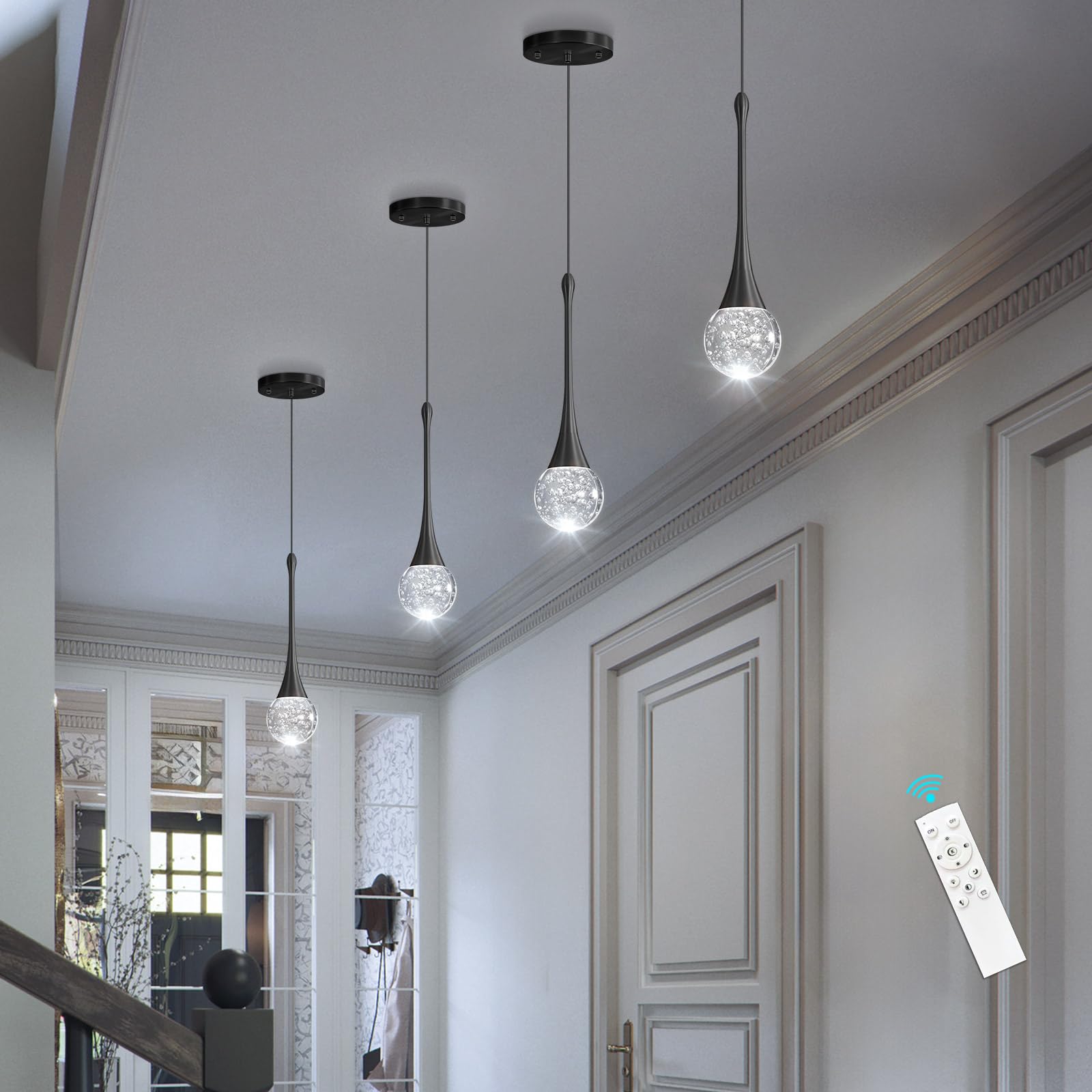 cenozo Modern Pendant Light - LED Dimmable Crystal Ceiling Lamp, 1 Light Round, Black, Model RS2037-1H for Kitchen, Dining, Bedroom