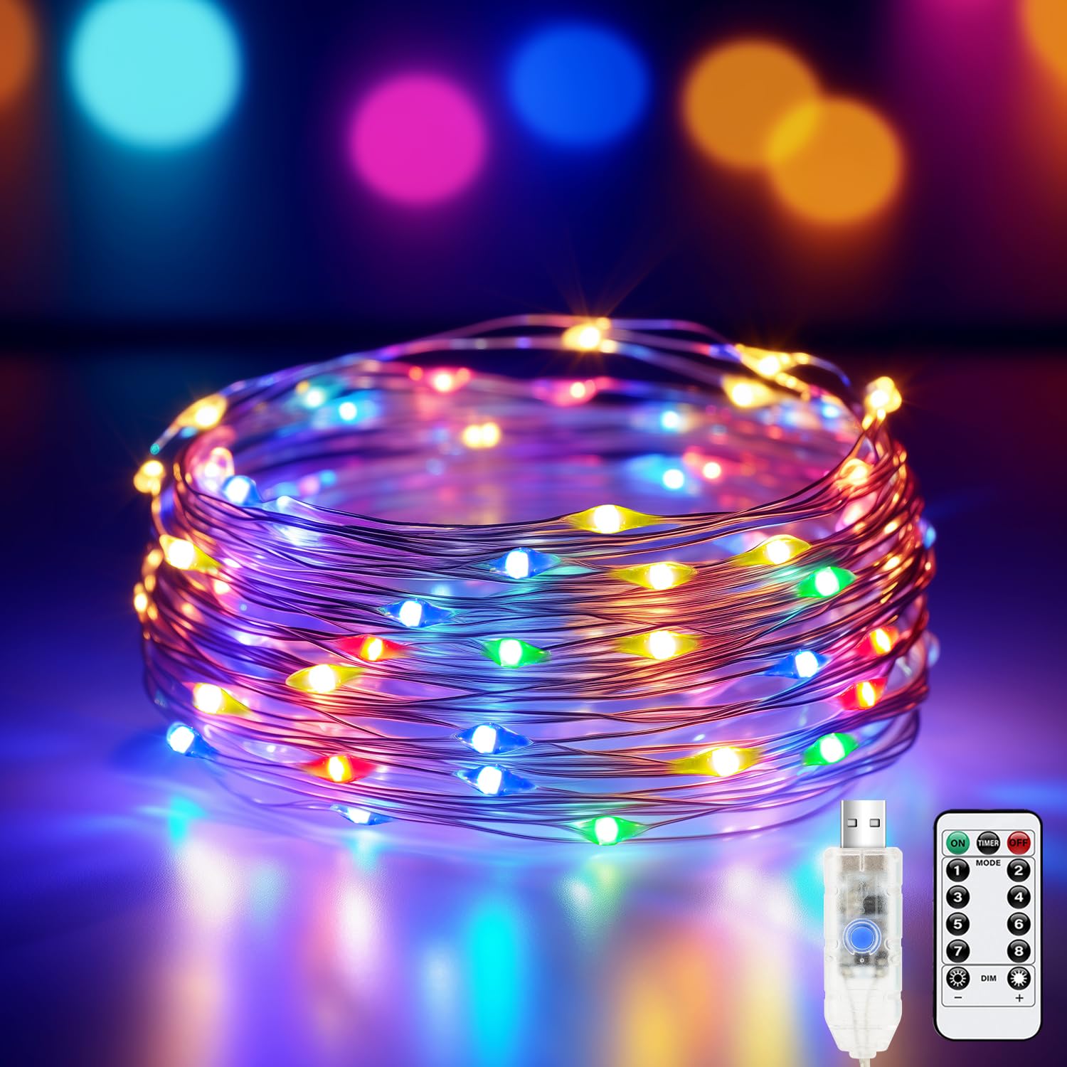 Metaku Fairy Lights 33Ft 100 LED String Lights with Remote & Timer Twinkle Lights USB Powered Multi Color Christmas Lighting for Bedroom Christmas Party Décor