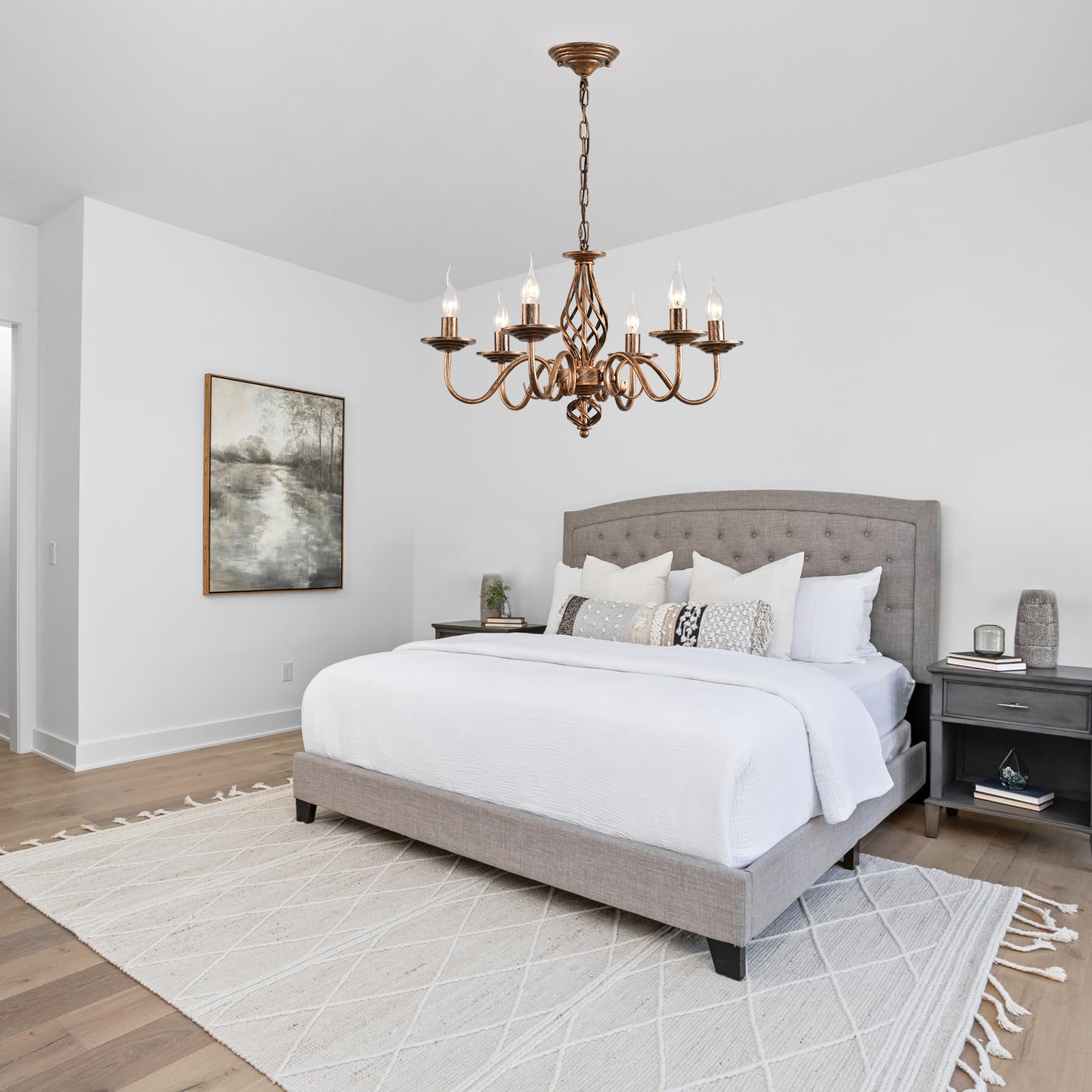 Ganeed French Country Chandeliers, 6 Lights Rustic Vintage Metal Pendant Light Fixture Hanging Light For Farmhouse, Kitchen Isla