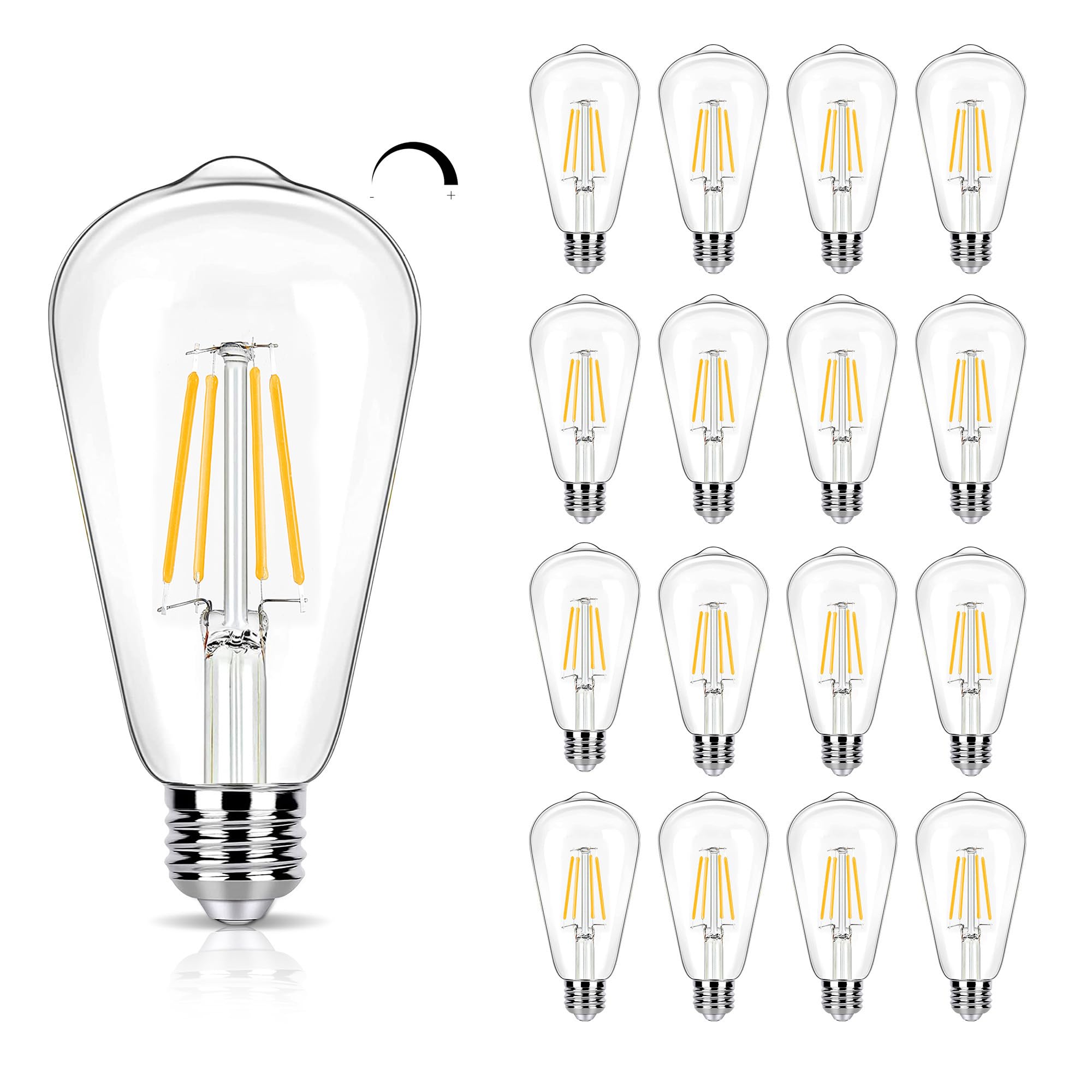 16 Pack Dimmable Led Edison Bulbs 40W Equivalent,4 Watt Filament Bulb,3000K Warm White St19 Light Bulb,450Lm E26 Vintage For Cei