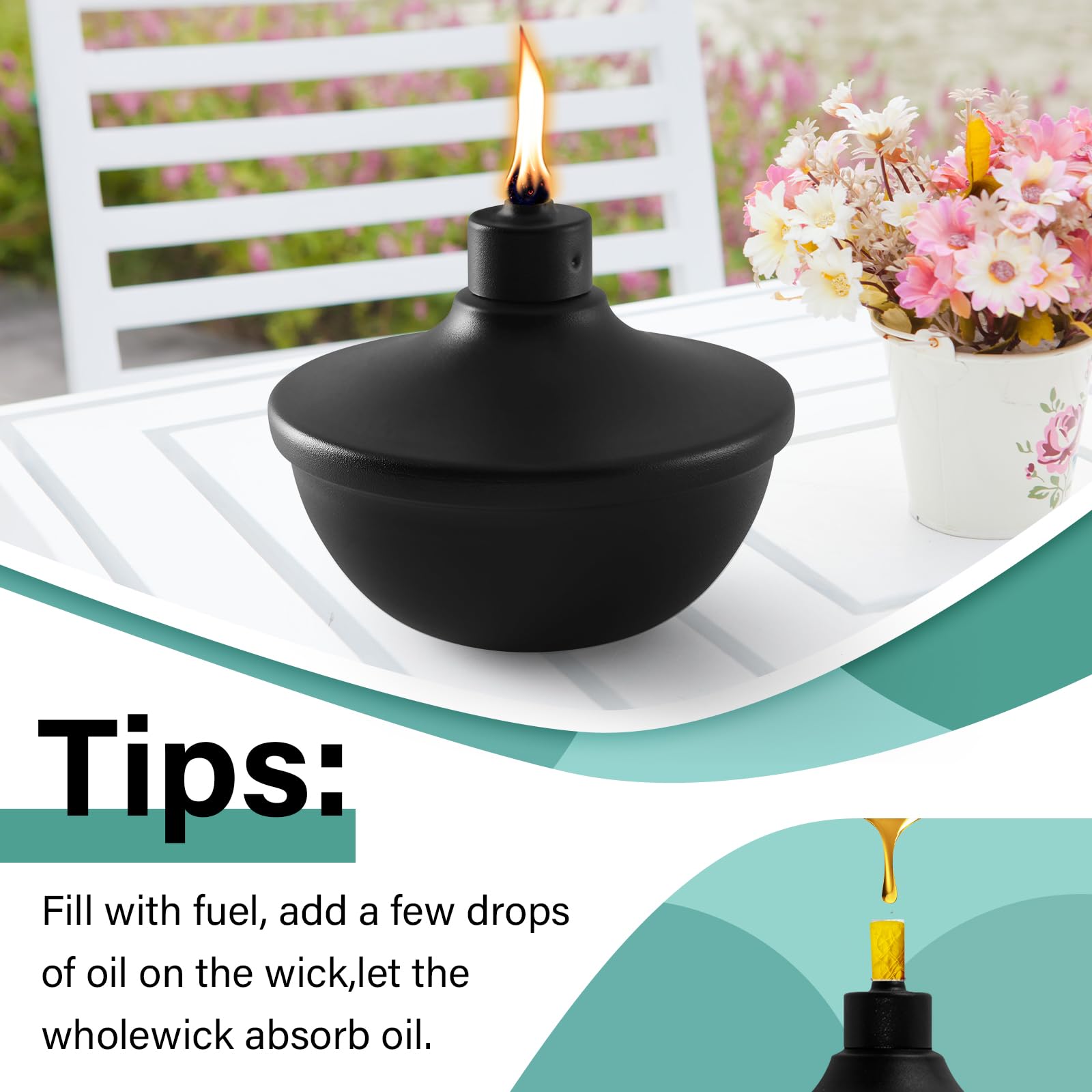 Zspeng 8 Pack Metal Citronella Torches - Refillable Outdoor Flame Lights For Party & Garden Decor