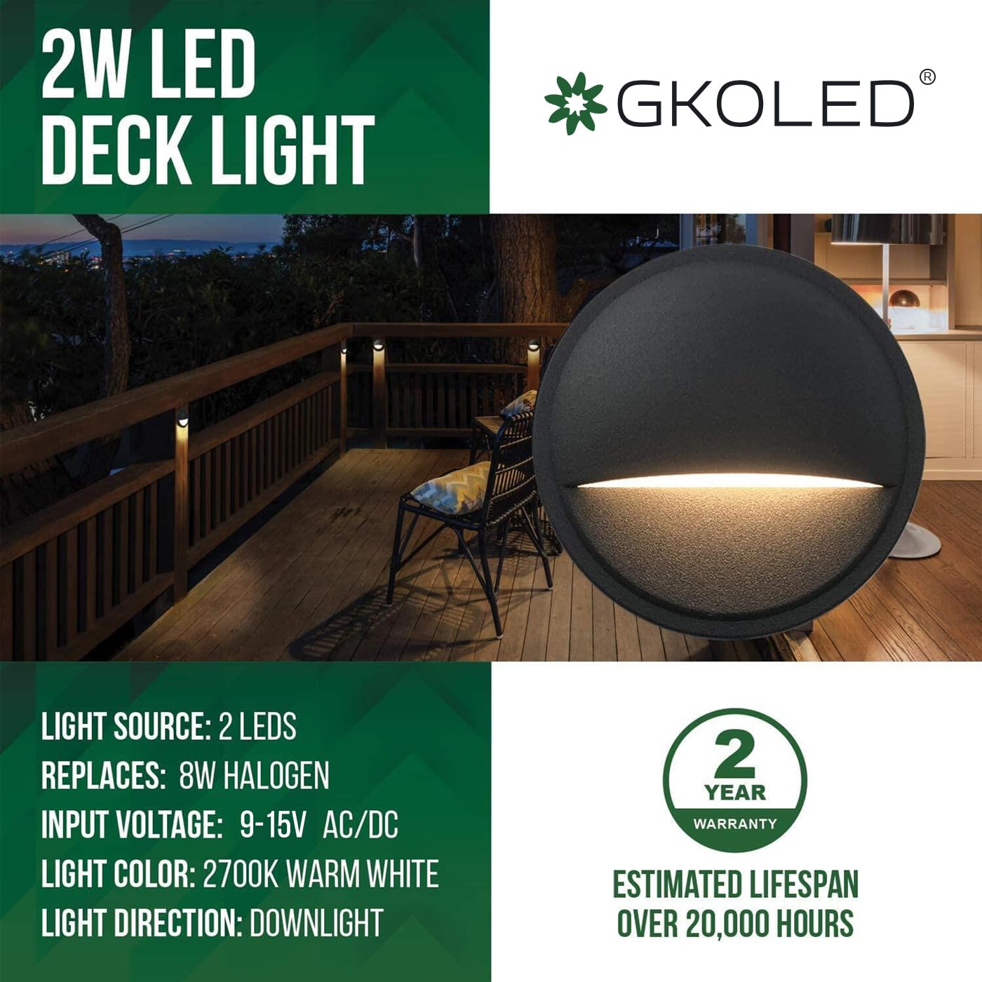 Gkoled 12V Low Voltage Deck Post Lights - Led Stair Riser Lighting, 6-Pack, Black Aluminum Finish
