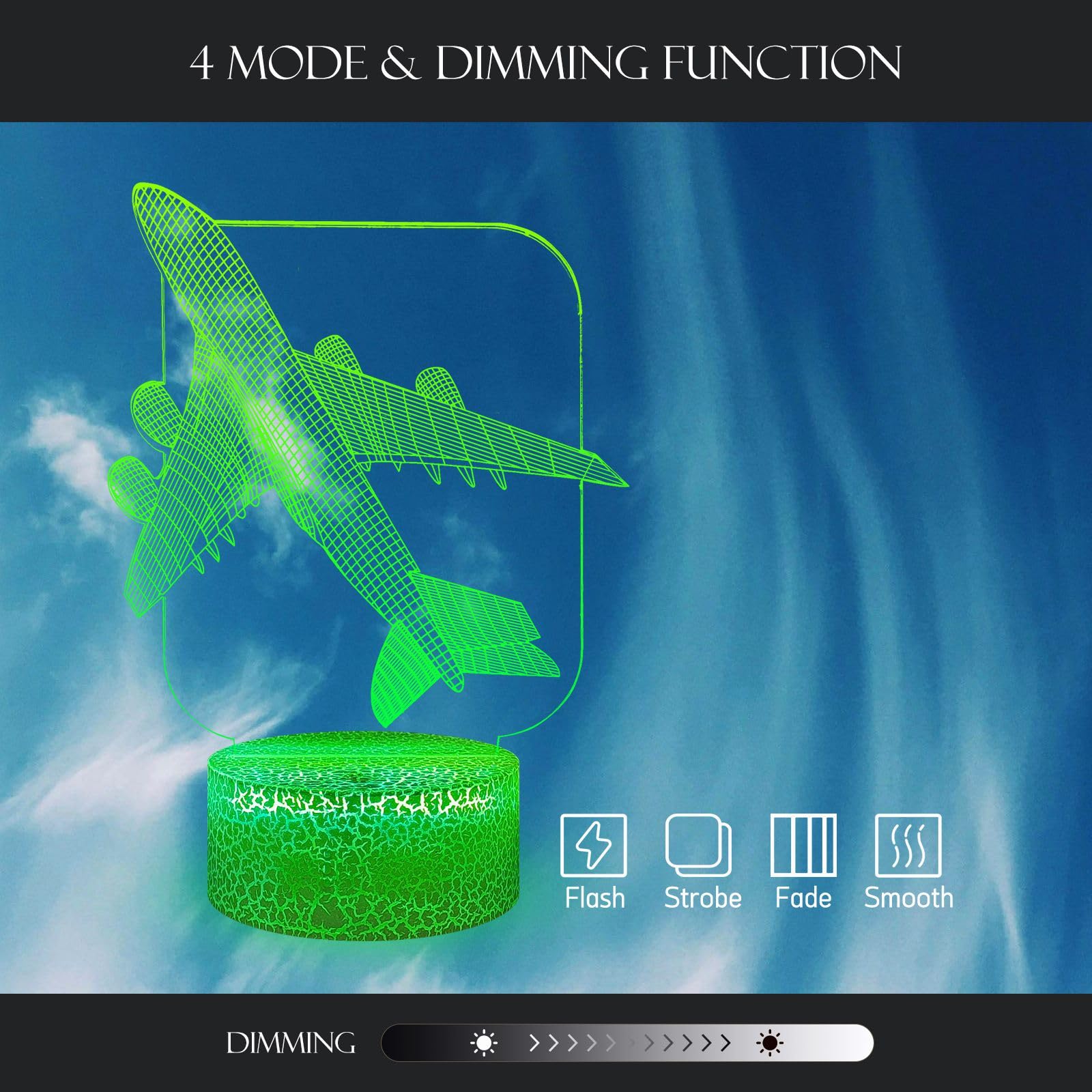 Masshomi Acrylic 3D Visual Anime Night Light 16 Color Change Usb Charge Base Touch Remote Control Air  Pilot Aircraft Helicopter Fighter Shape Men Gift Atmosphere Room Decoration