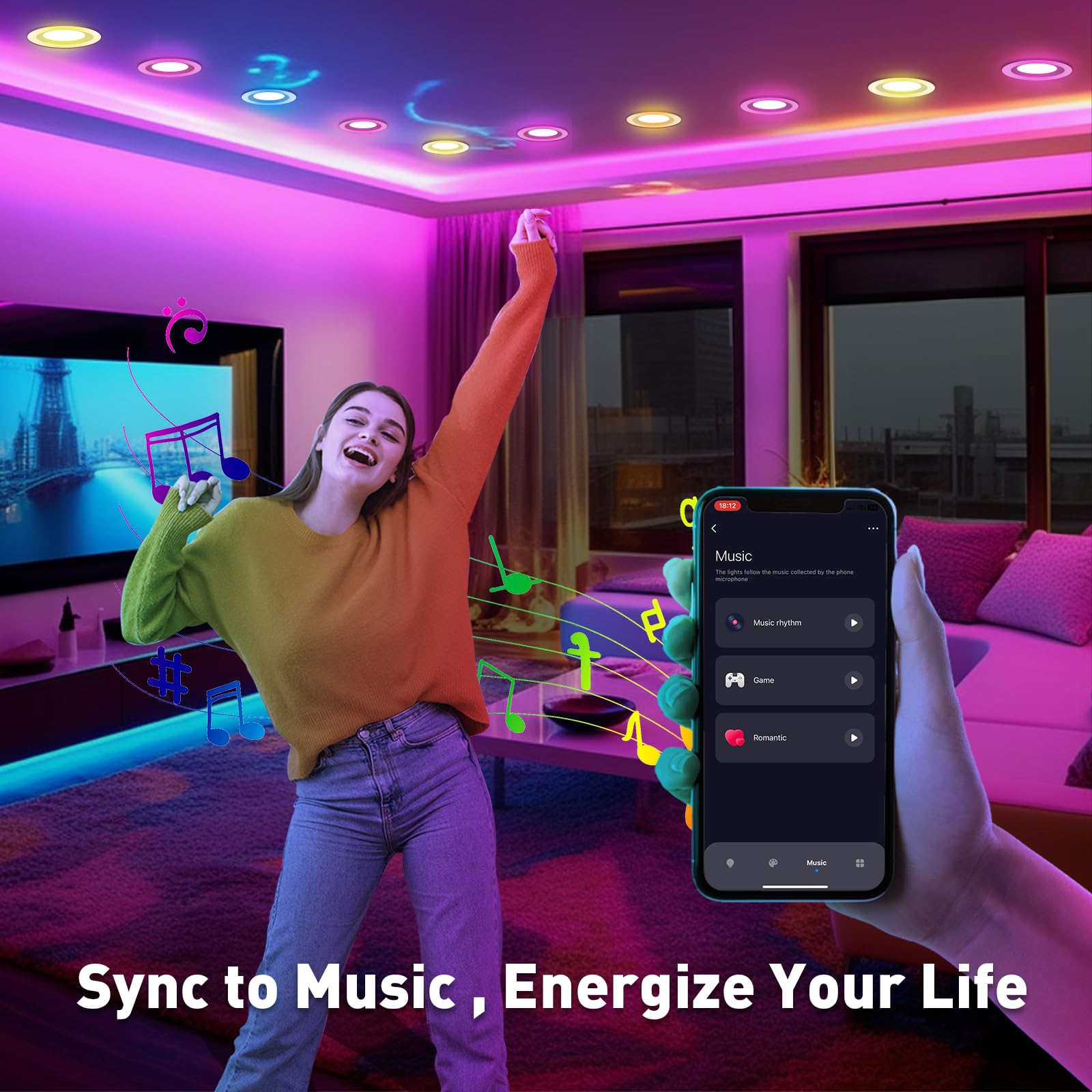 Rollin Light Smart Recessed Lighting 5/6 Inch - 6 Pack Wi-Fi Rgb Color Changing Led Recessed Can Lights, 13W 1050Lm Dimmable Ret
