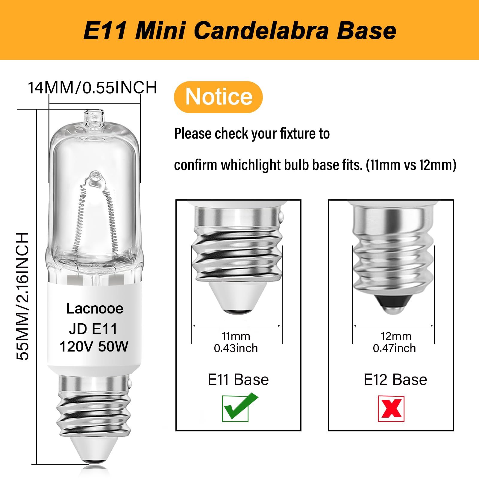 Lacnooe E11 Halogen Light Bulbs 120V 50W Dimmable Warm White Glass 4PCS for Chandeliers, Ceiling Fans, Table Lamps