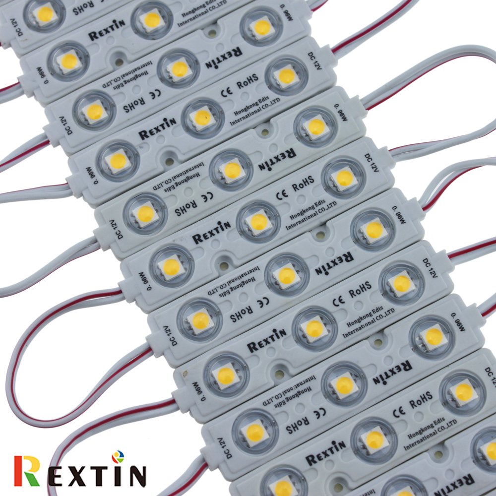 Rextin Super Bright 200Pcs 3 Led Module Warm White 5050 Smd 66-72Lm Each Module Waterproof Decorative Light For Letter Sign Adve