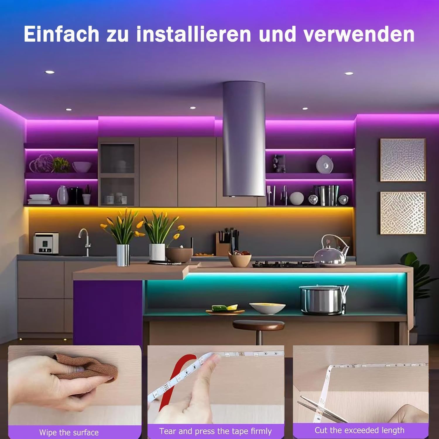 Glpe Led Strip Lights, 16.4Ft Bluetooth Rgbw, Usb Powered, Waterproof, With Smart App & Remote Control For Home Decor