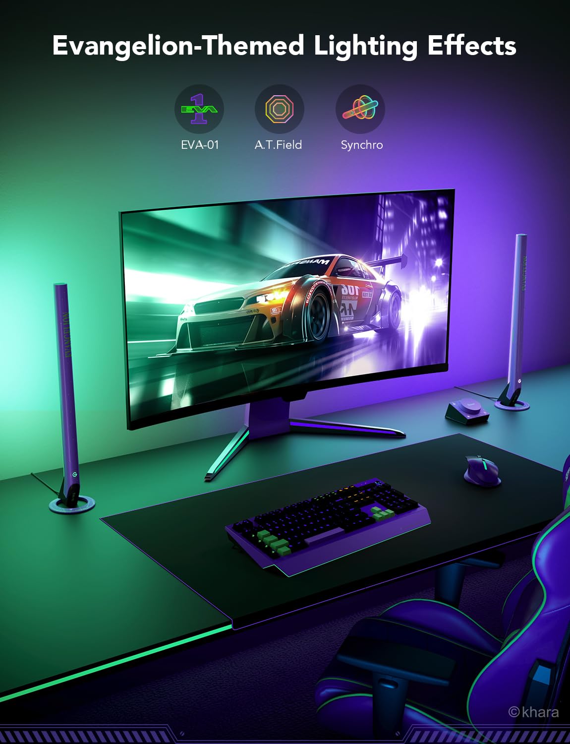 Govee X Evangelion Rgbic Gaming Light Bars H6047 With Smart Controller, Wi-Fi Smart Led Gaming Lights With Music Modes, 62 Scene