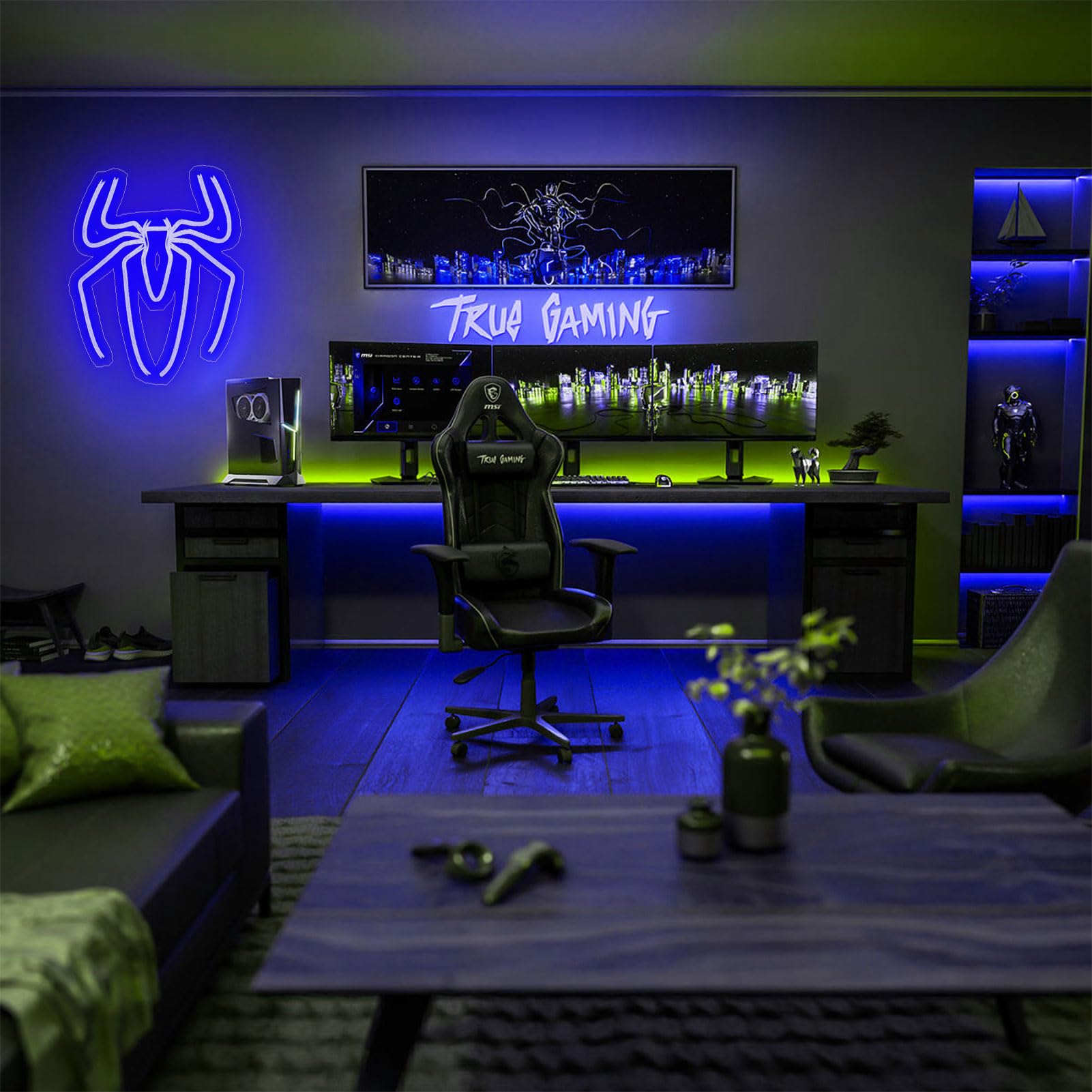 Spiderman Neon Sign Spider Lamp - 3 Levels Of Brightness - Usb Powered - Perfect For Kids,Girls, Boys - Happy Birthday - Halloween Decor Led Neon Signs - Cactus Jack Neon Sign For Bedroom(Blue)