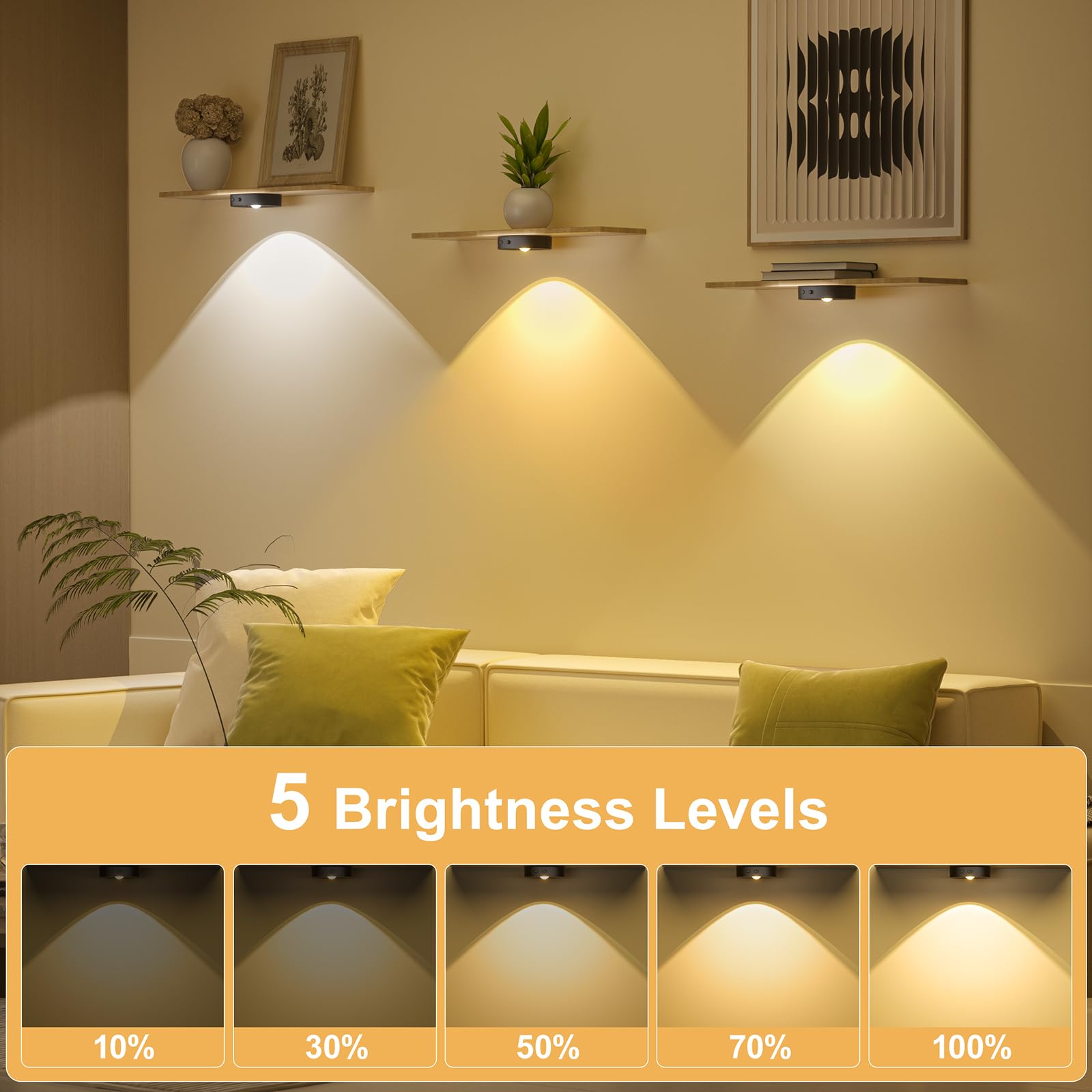 Rechargeable Puck Lights With Remote, 3 Colors Under Cabinet Lighting Wireless, 1500Mah Led Push Lights With Timer & Dimmer, Sti