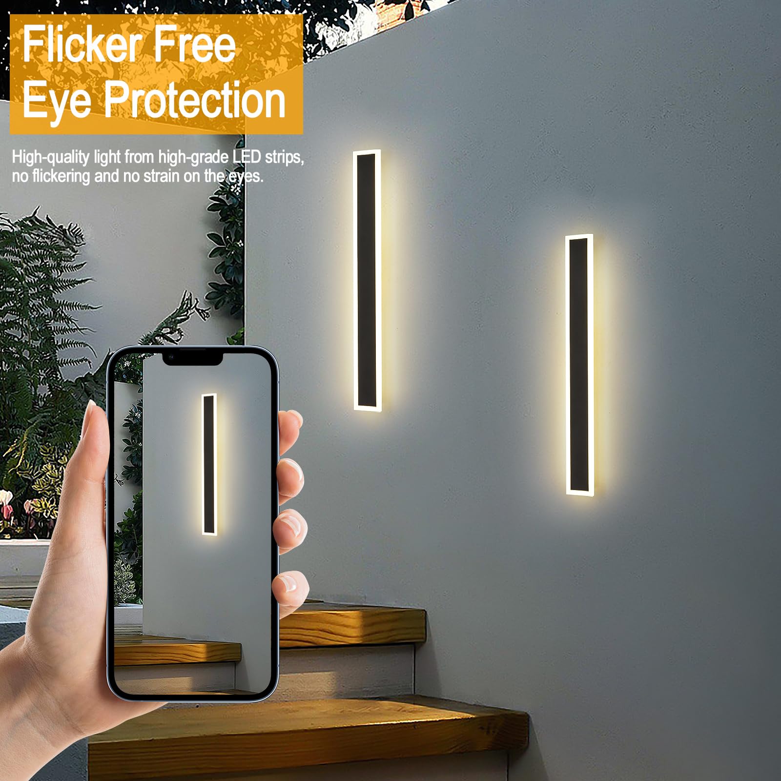 Yaowszm 12W Outdoor Wall Light 3000K-6000K Black Acrylic Sconce Ip65 For Porch Patio Garden