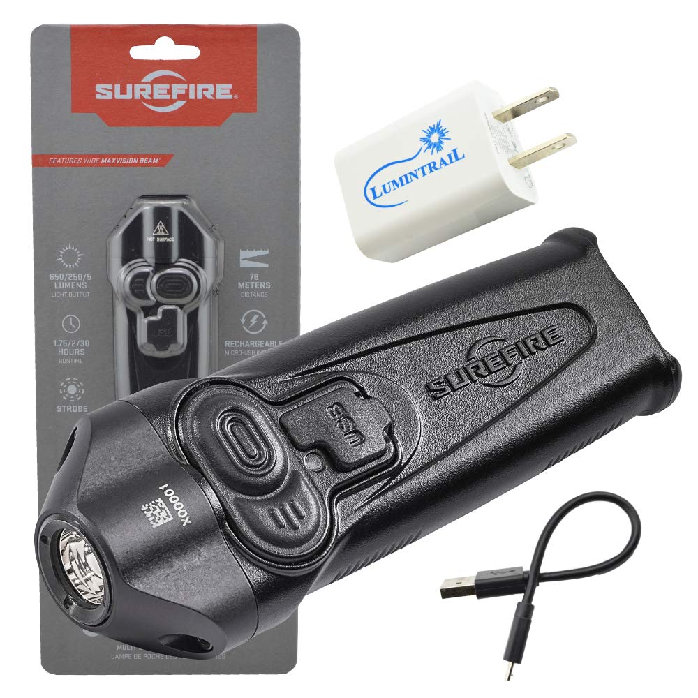 SureFire Stiletto Rechargeable Pocket Flashlight 650 Lumen Multi-Output LED (PLR-A) Bundle with a Lumintrail USB Wall Adapter